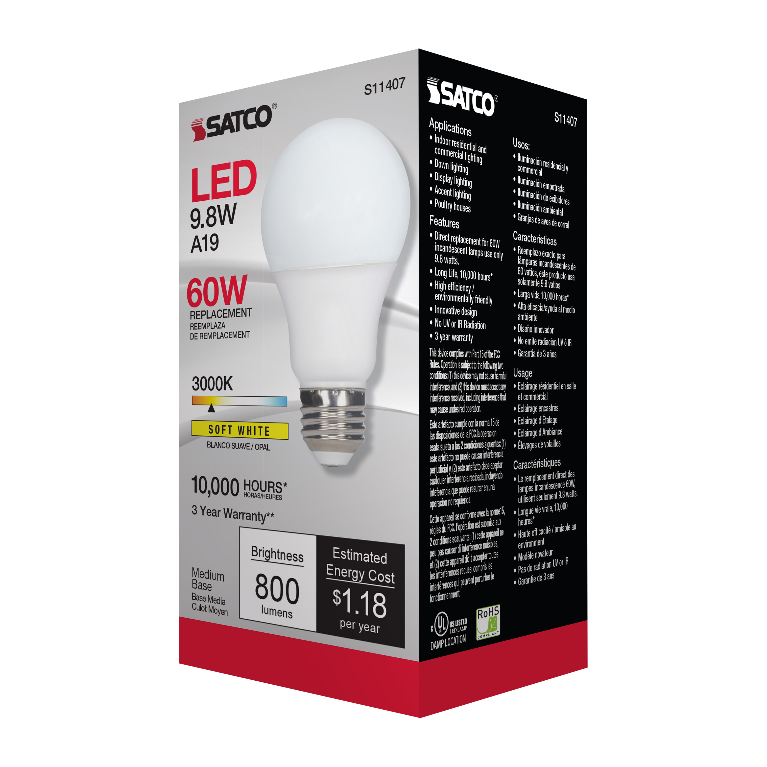 9.8A19/LED/30K/120V/ECO/ND - S11407