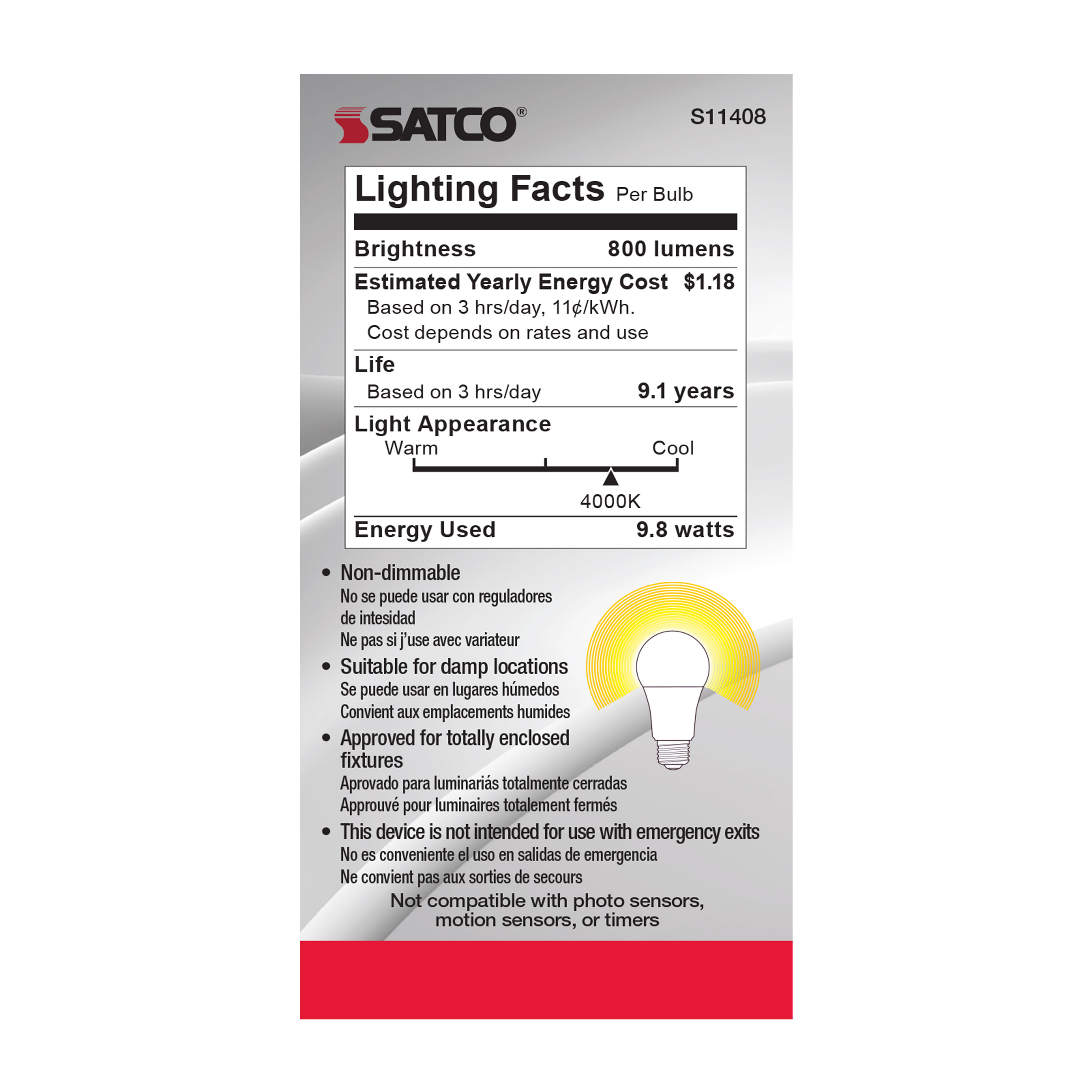 9.8A19/LED/40K/120V/ECO/ND - S11408