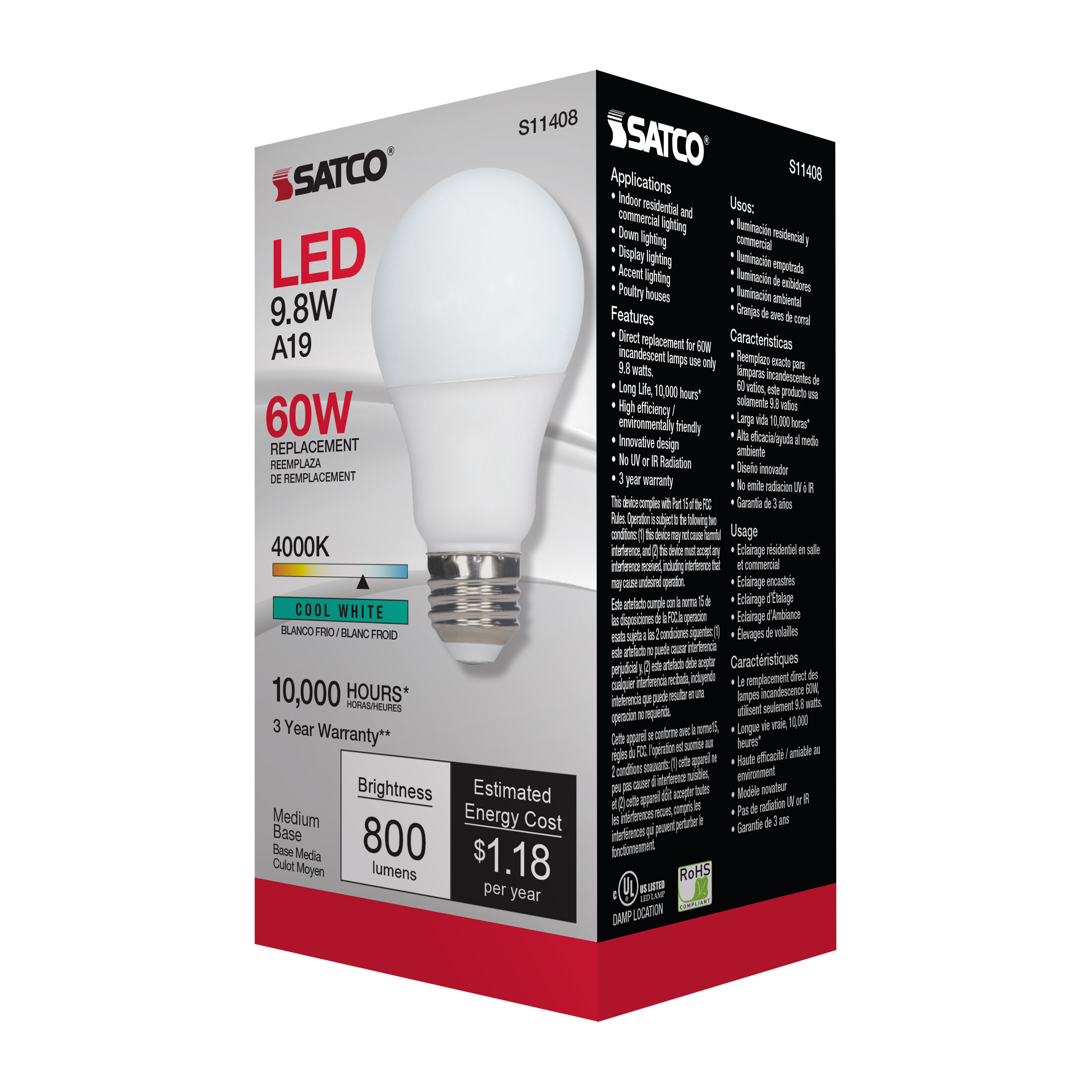 9.8A19/LED/40K/120V/ECO/ND - S11408