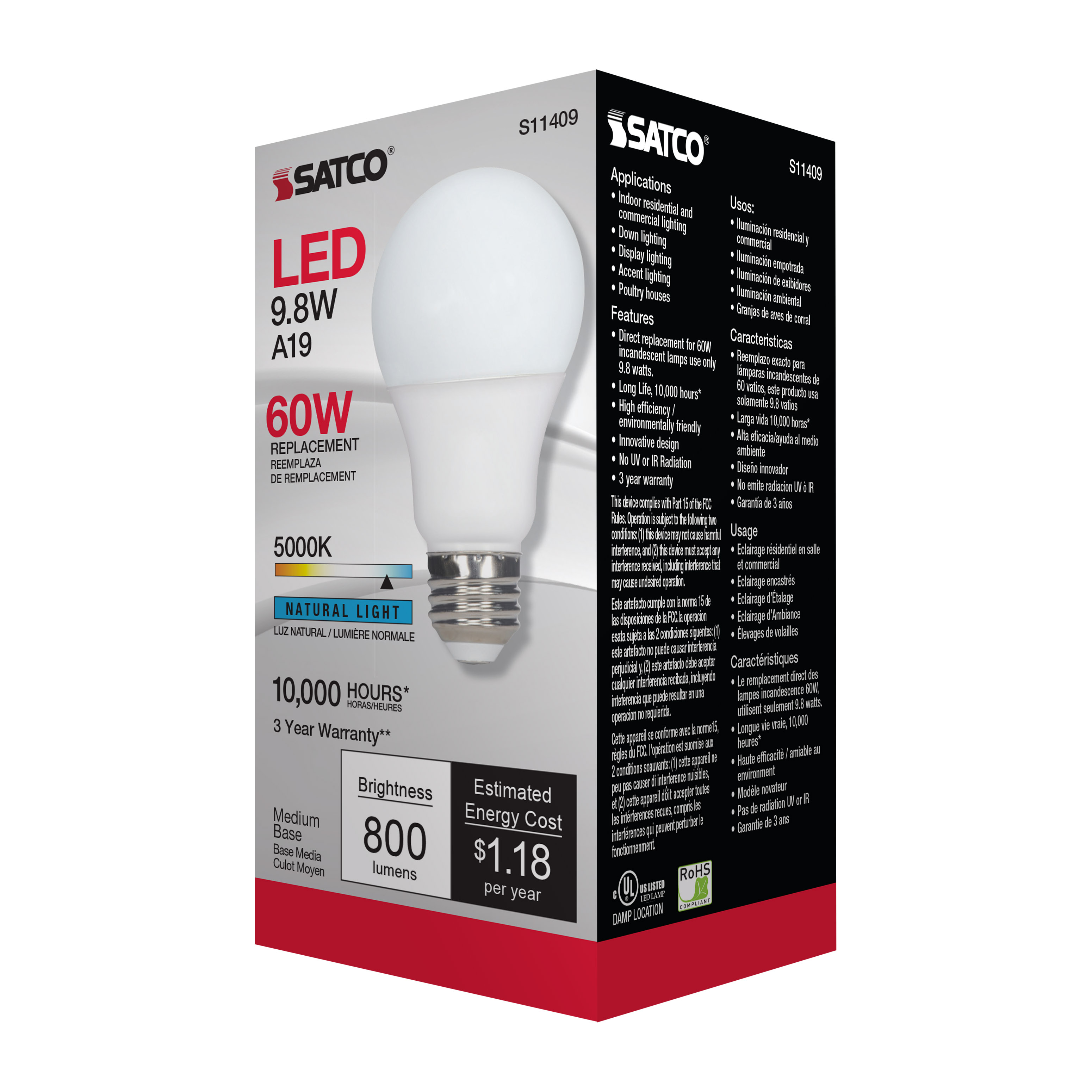 9.8A19/LED/50K/120V/ECO/ND - S11409
