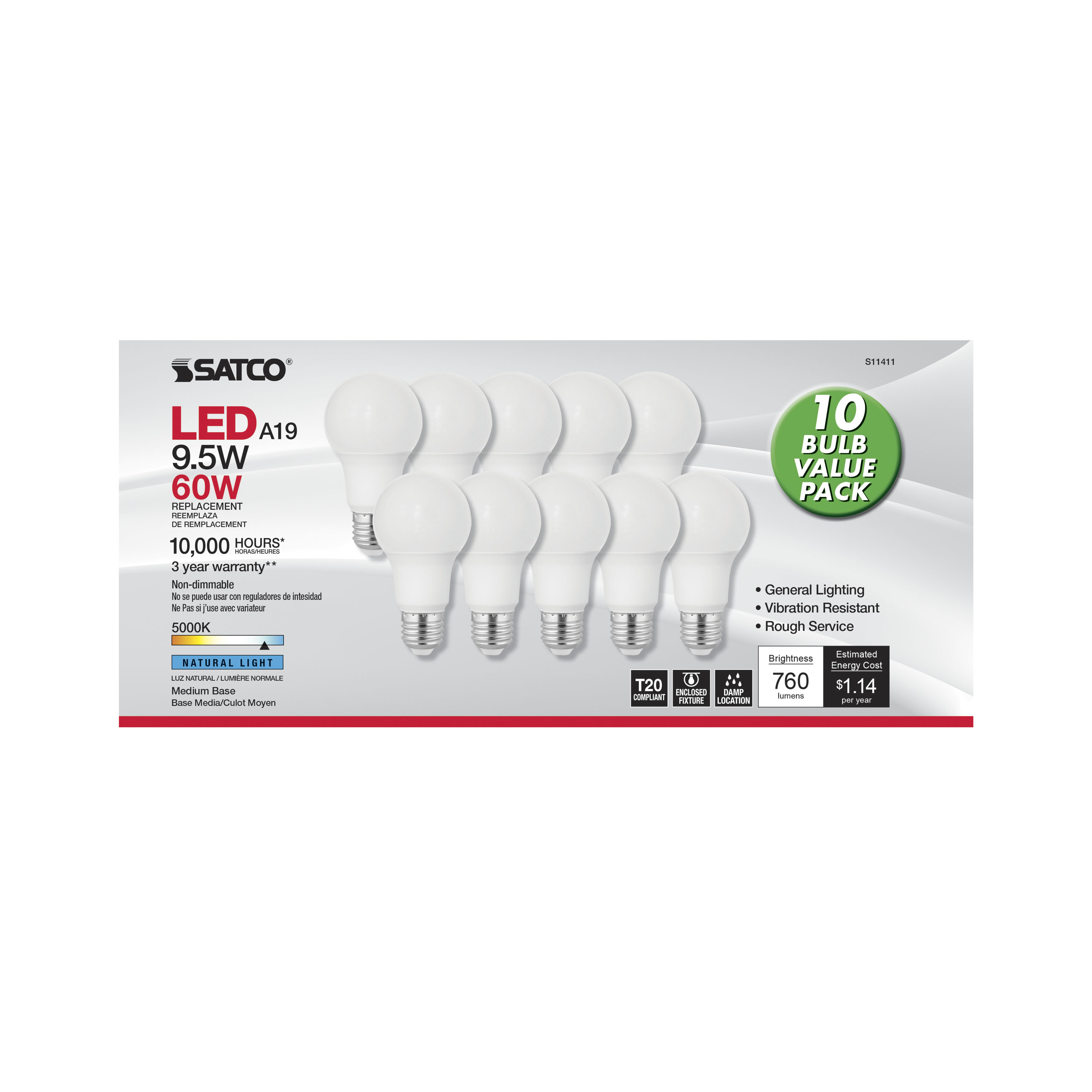 9.5A19/LED/950/120V/90CRI/10PK - S11411