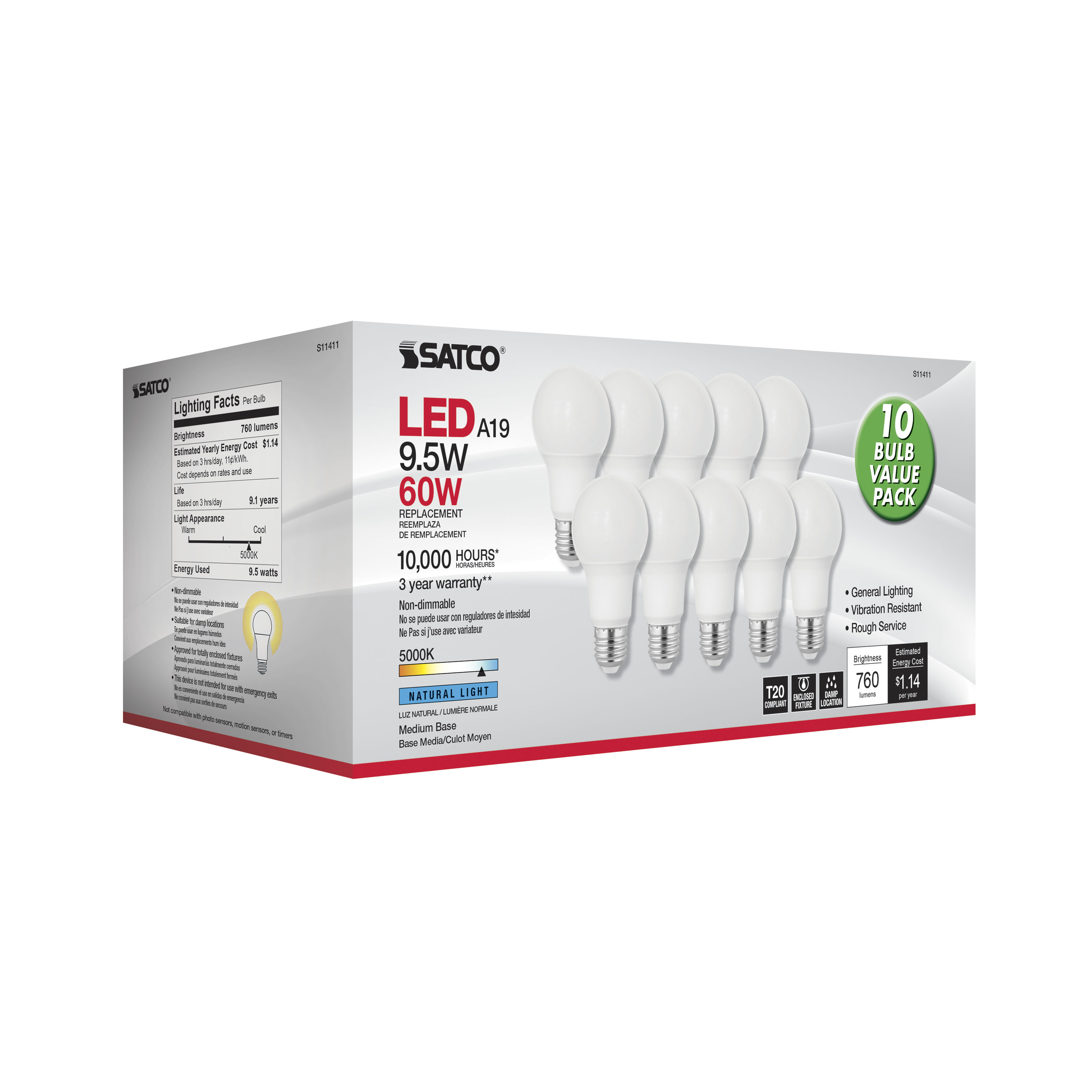 9.5A19/LED/950/120V/90CRI/10PK - S11411