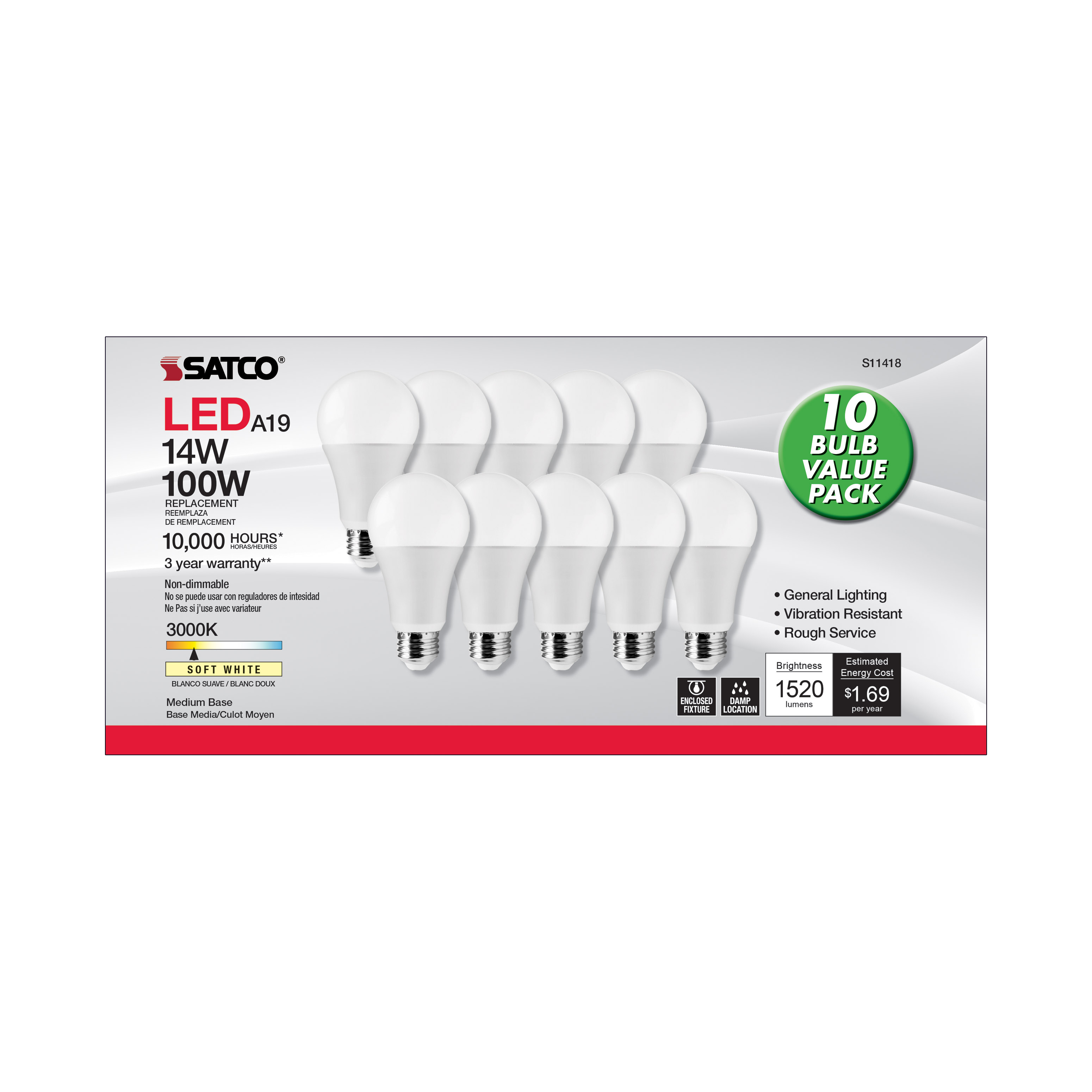 14A19/LED/E26/830/120V/10PK - S11418