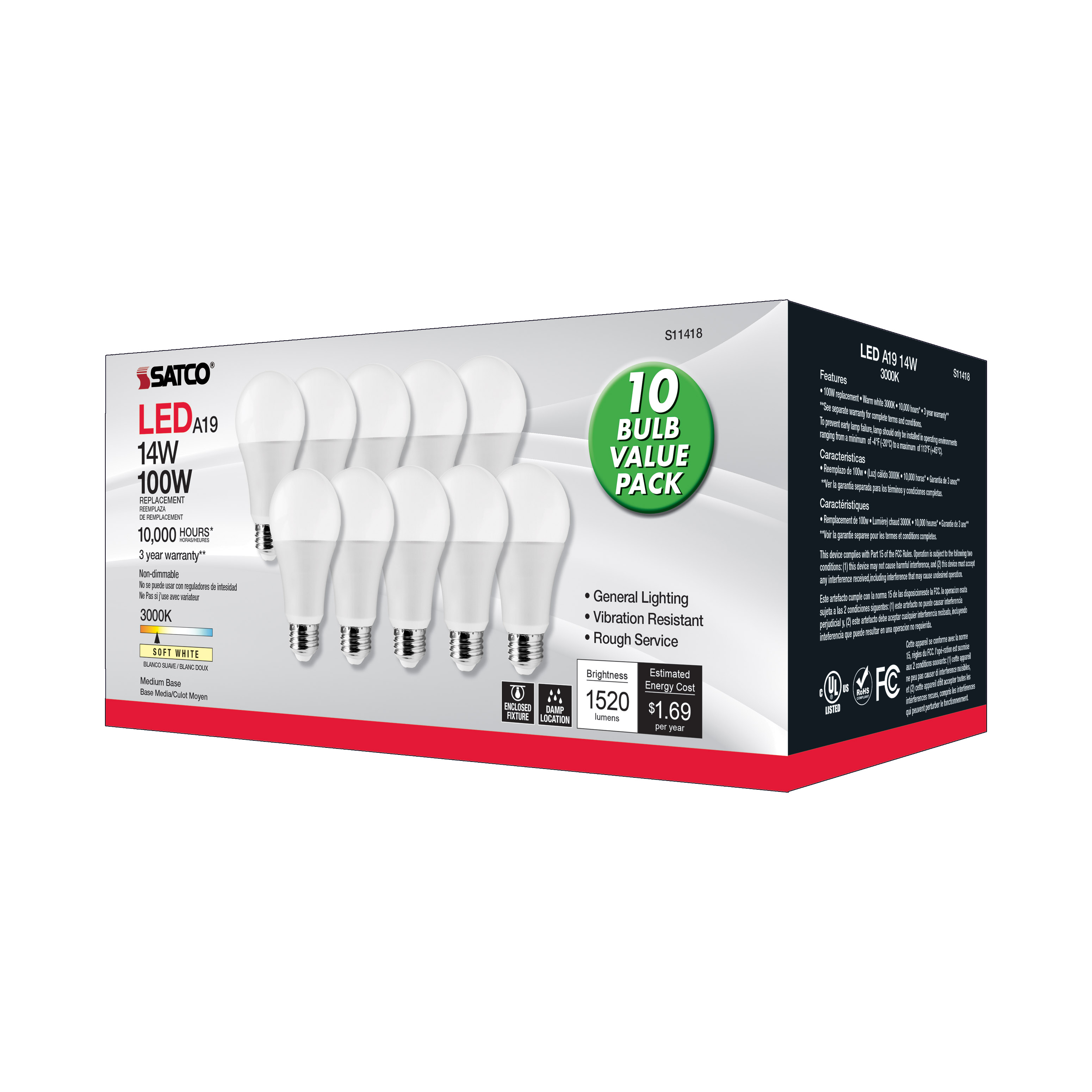 14A19/LED/E26/830/120V/10PK - S11418