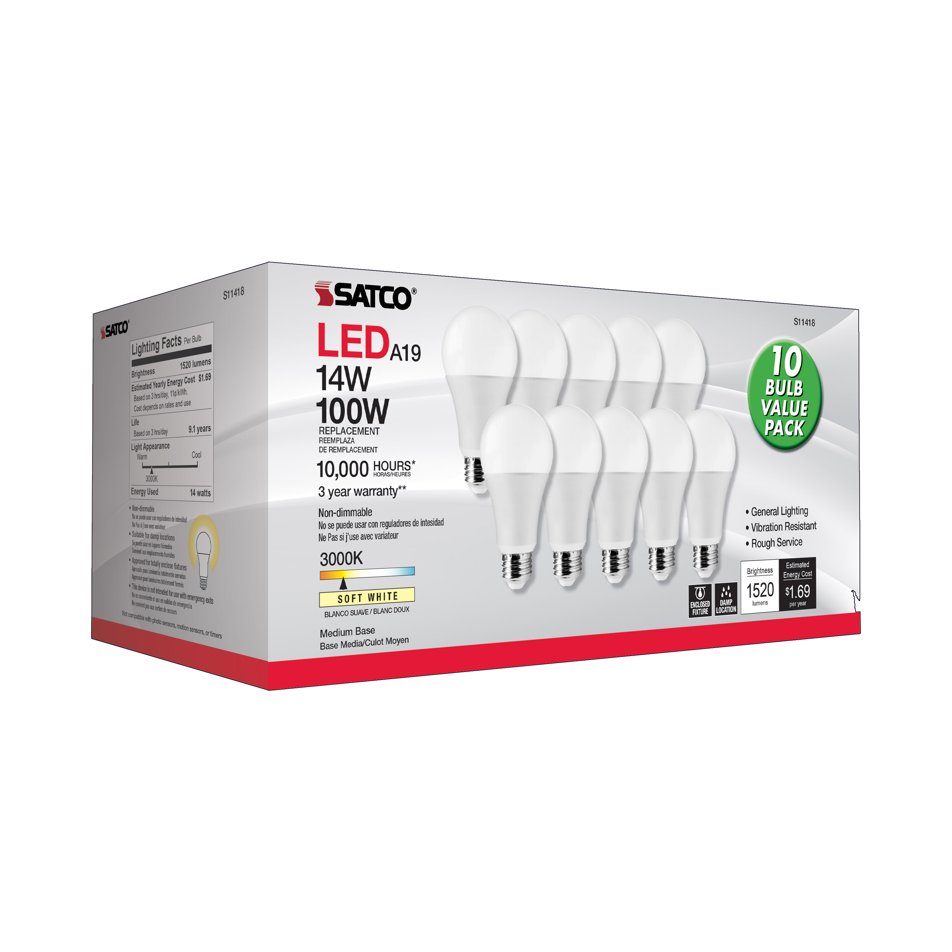 14A19/LED/E26/830/120V/10PK - S11418