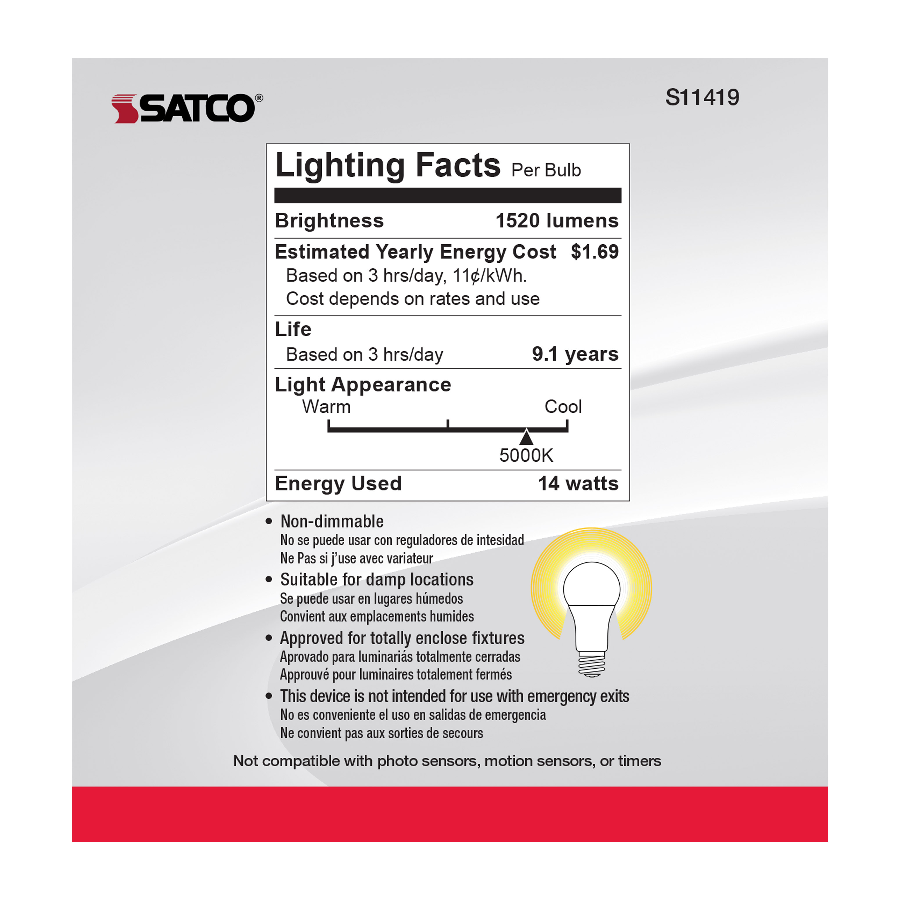 14A19/LED/E26/850/120V/10PK - S11419