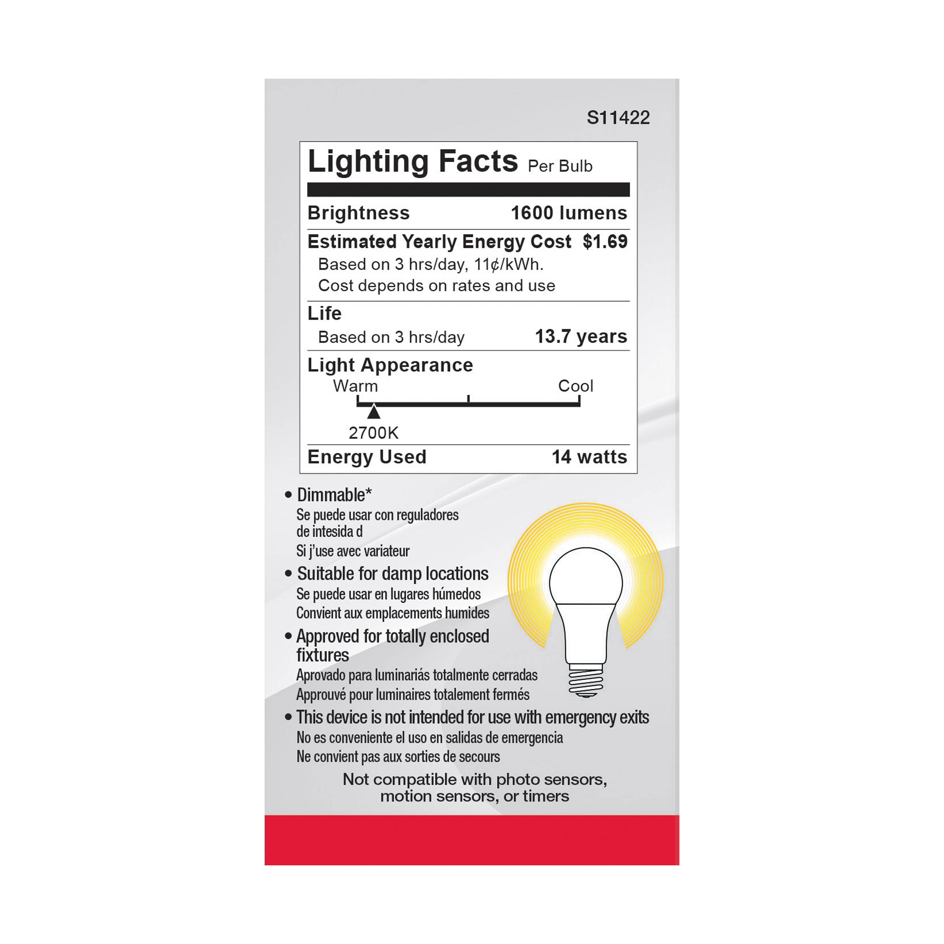 14A19/LED/827/120V/D/4PK - S11422