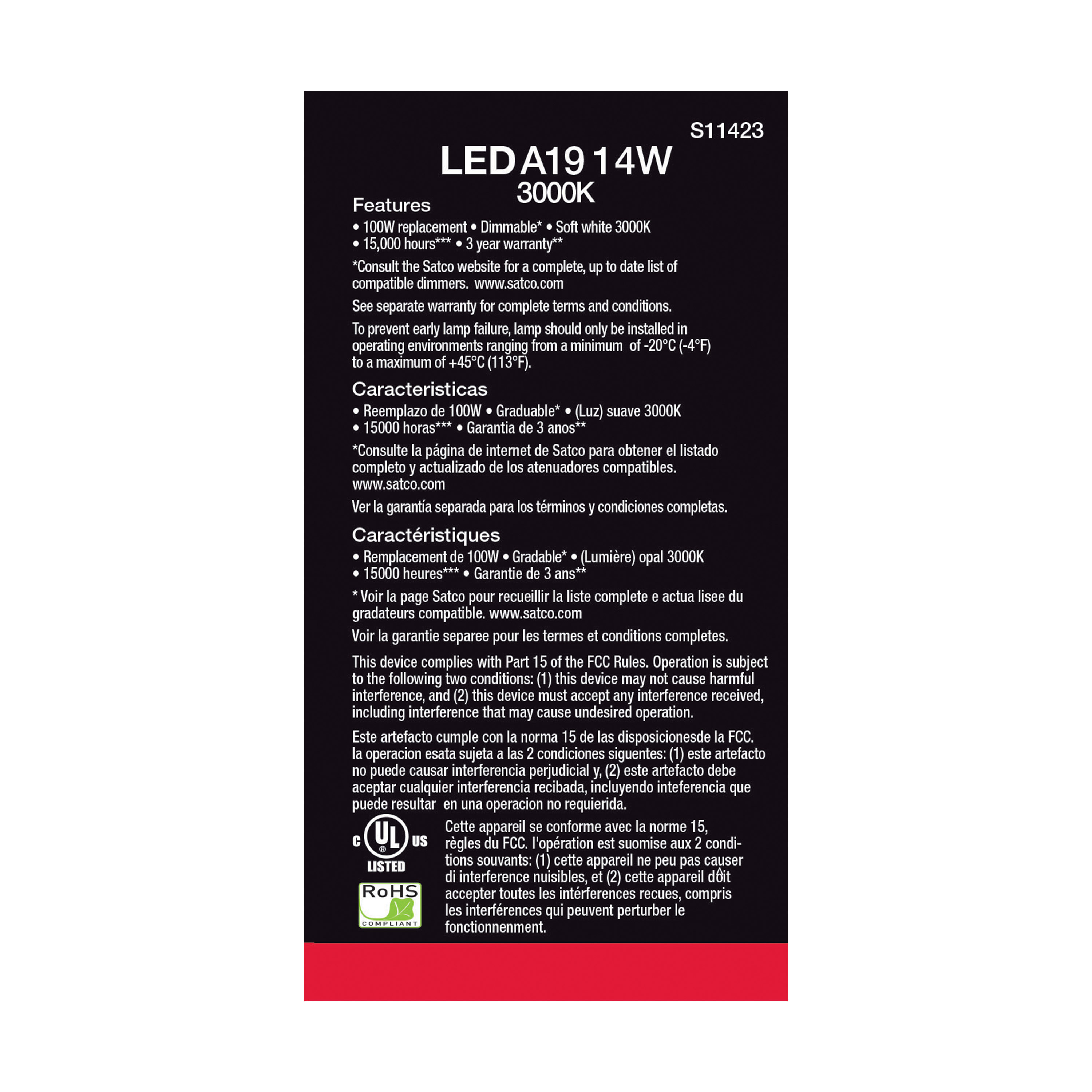 14A19/LED/830/120V/D/4PK - S11423