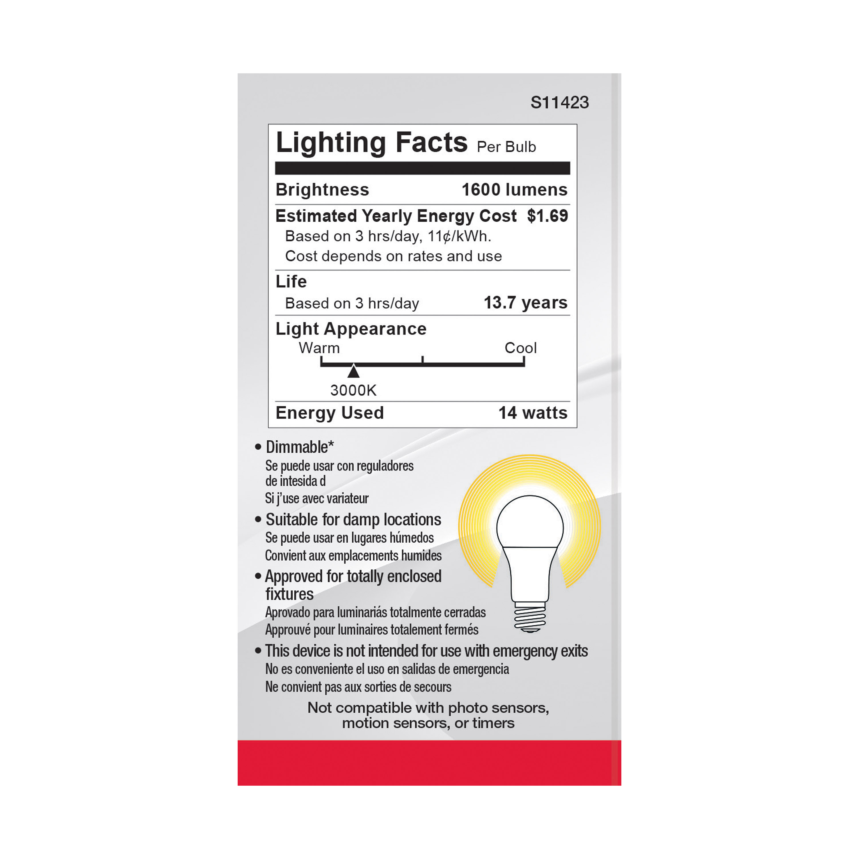 14A19/LED/830/120V/D/4PK - S11423