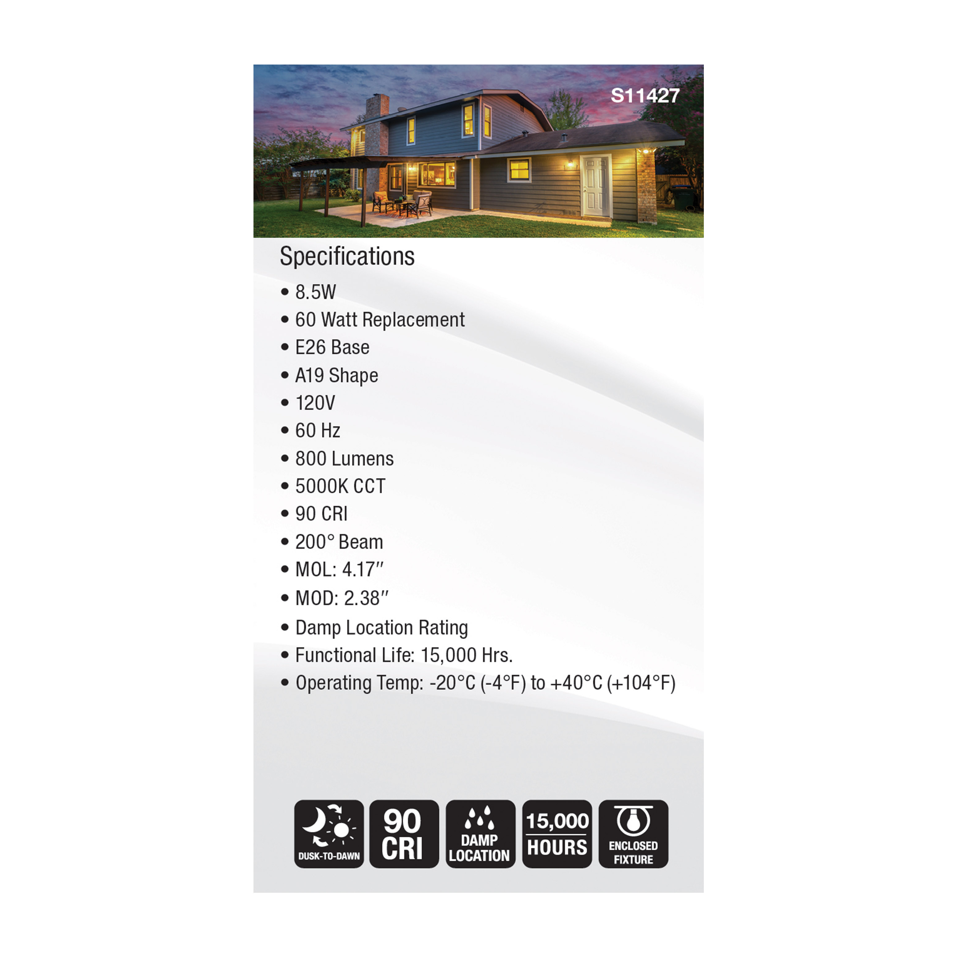 8.5A19/DUSK/DAWN/LED/50K - S11427