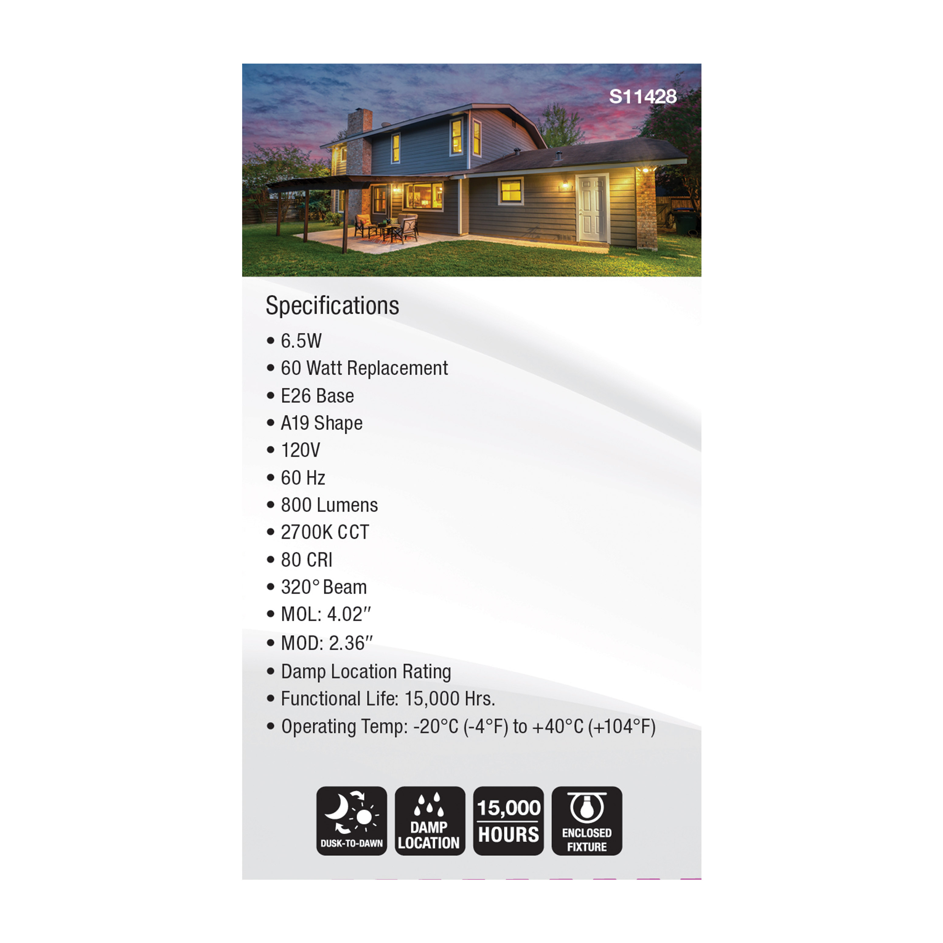 6.5A19/DUSK/DAWN/CL/27K - S11428