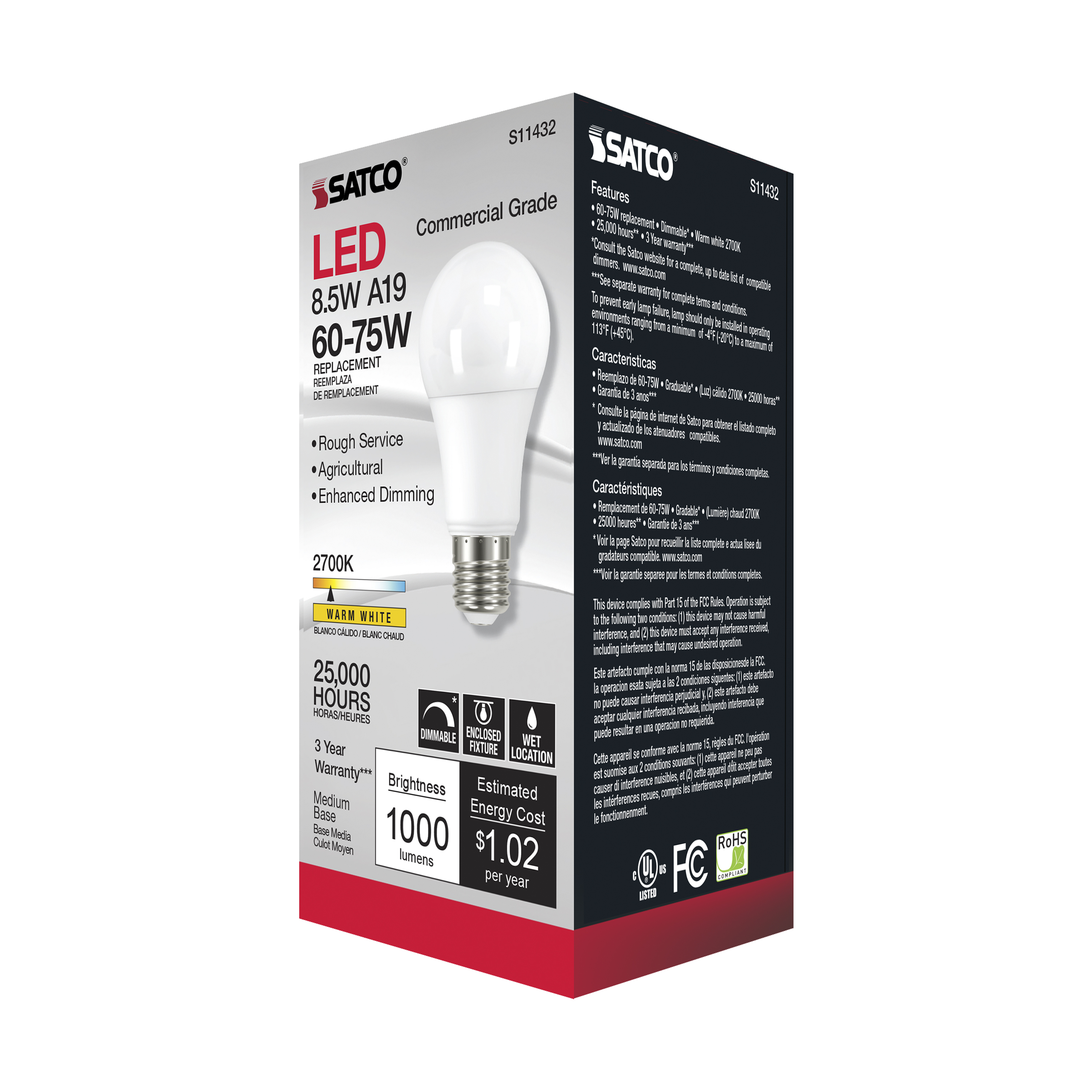 8.5A19/LED/827/AGRI/120V/D - S11432