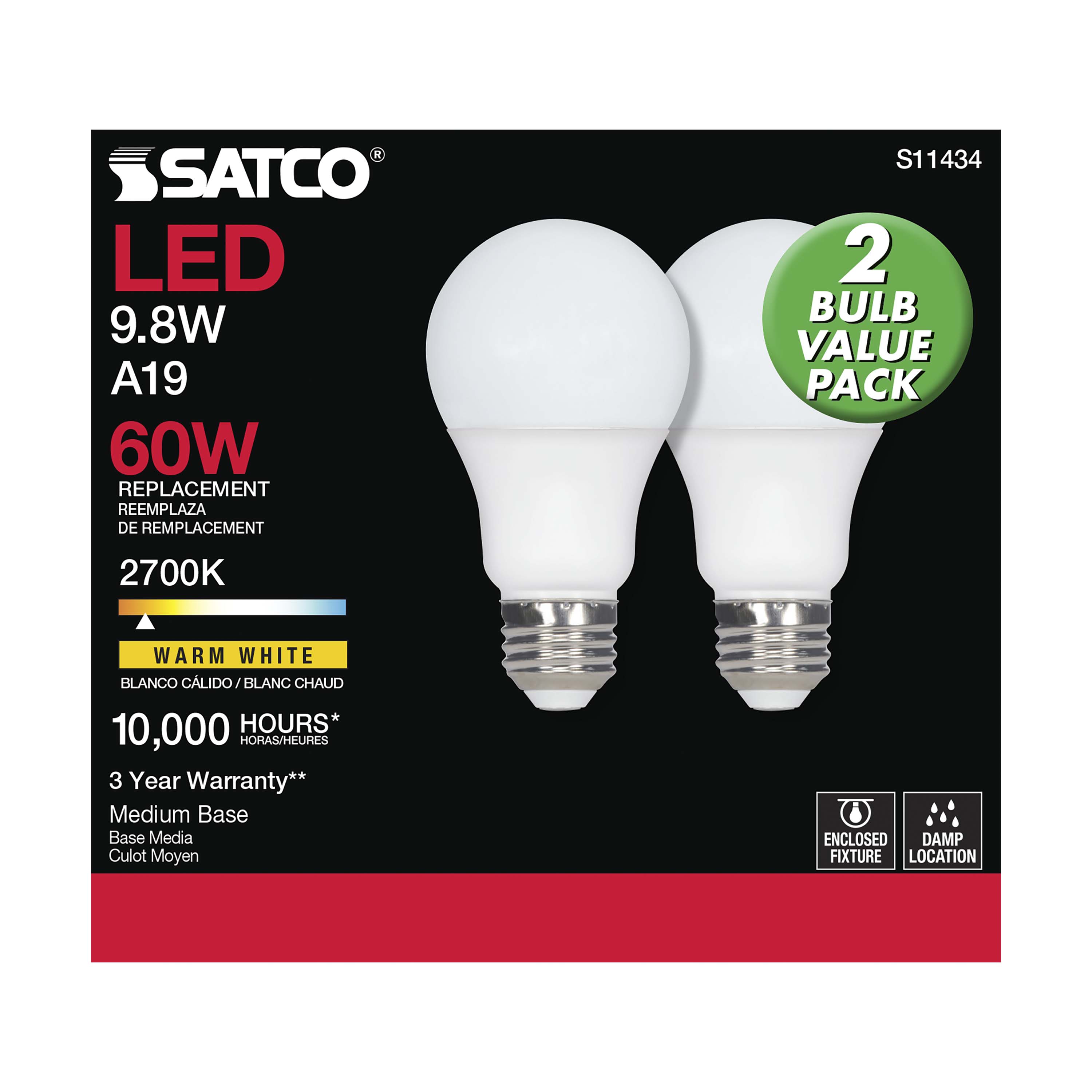 9.8A19/LED/827/ECO/ND/2PK - S11434