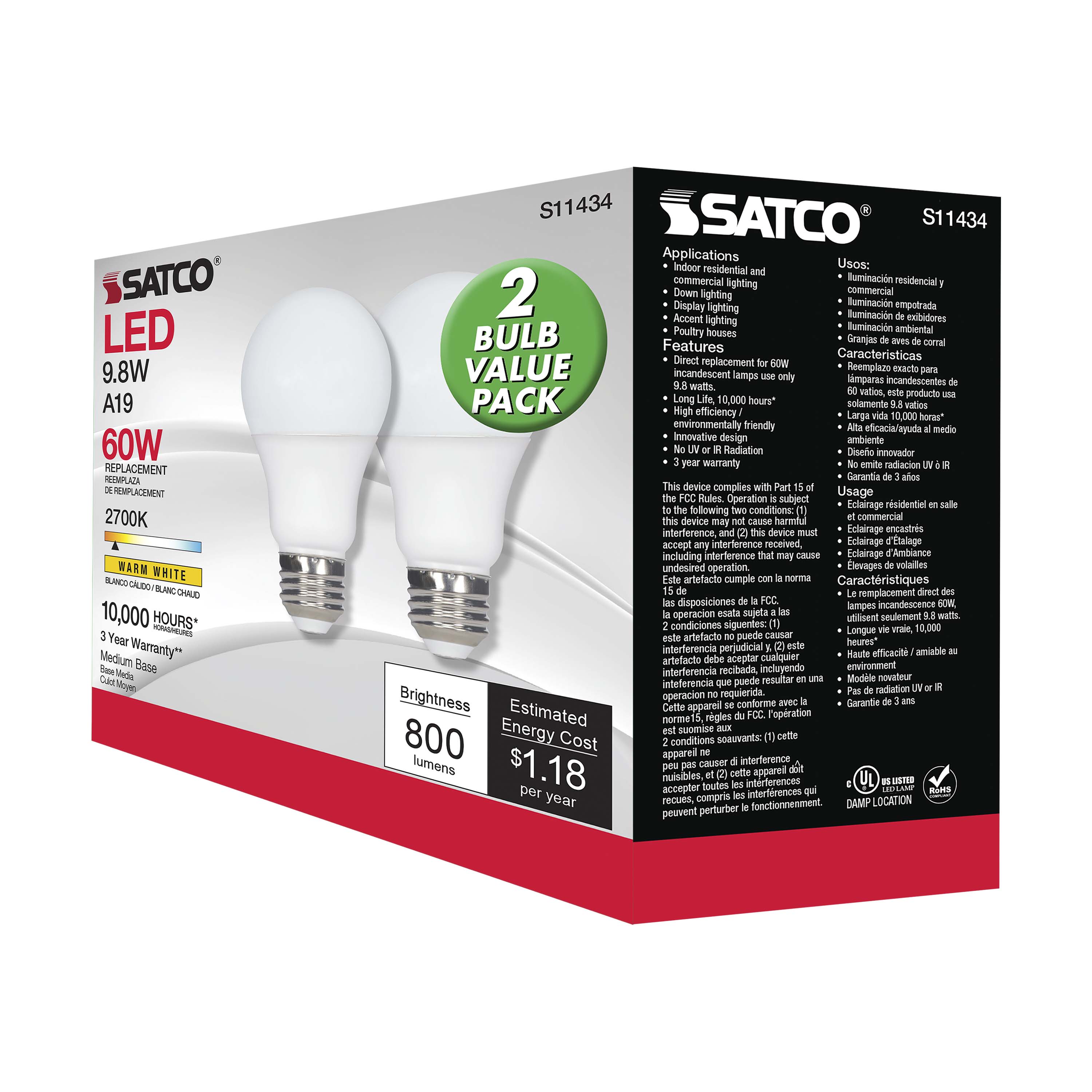 9.8A19/LED/827/ECO/ND/2PK - S11434