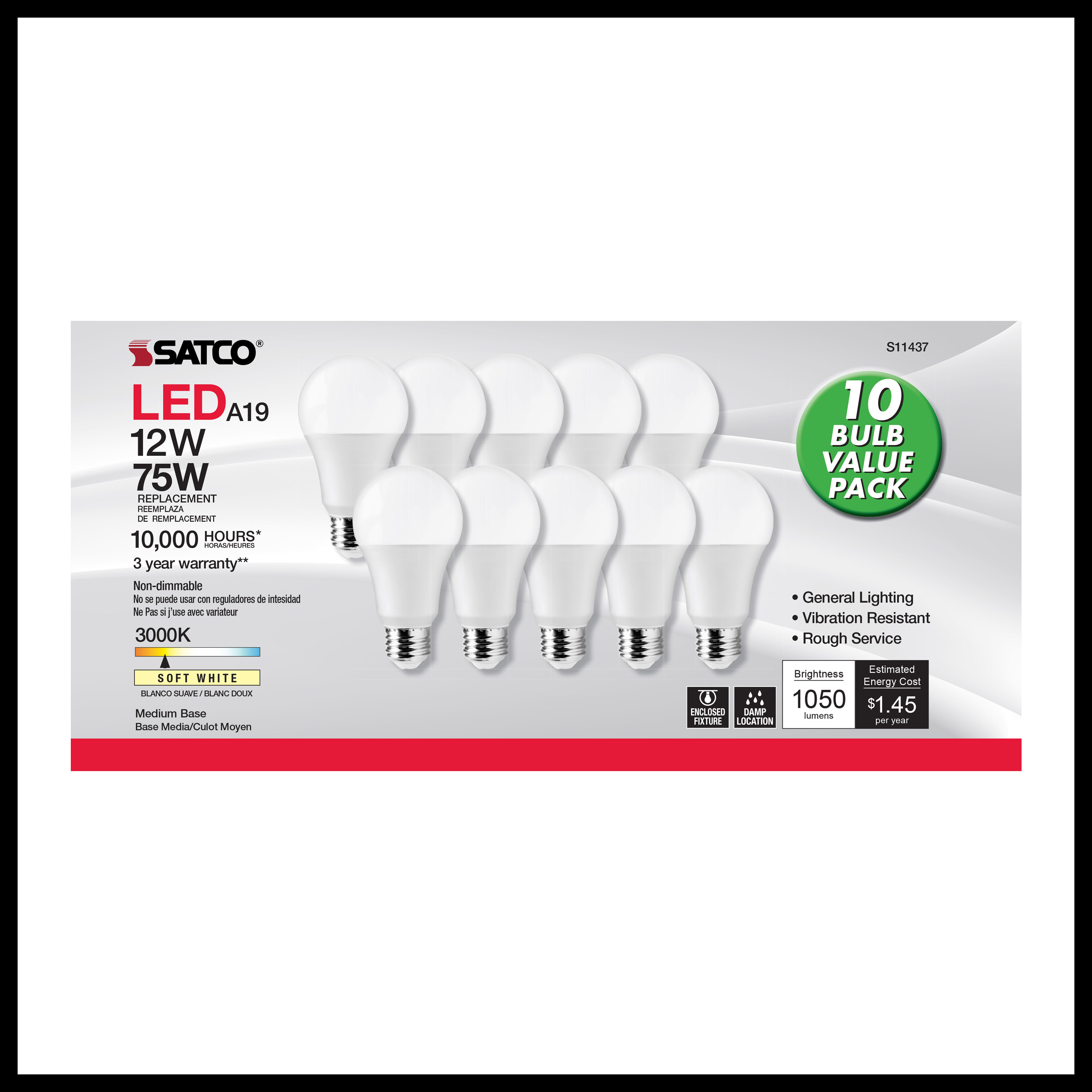 12A19/LED/E26/830/120V/10PK - S11437