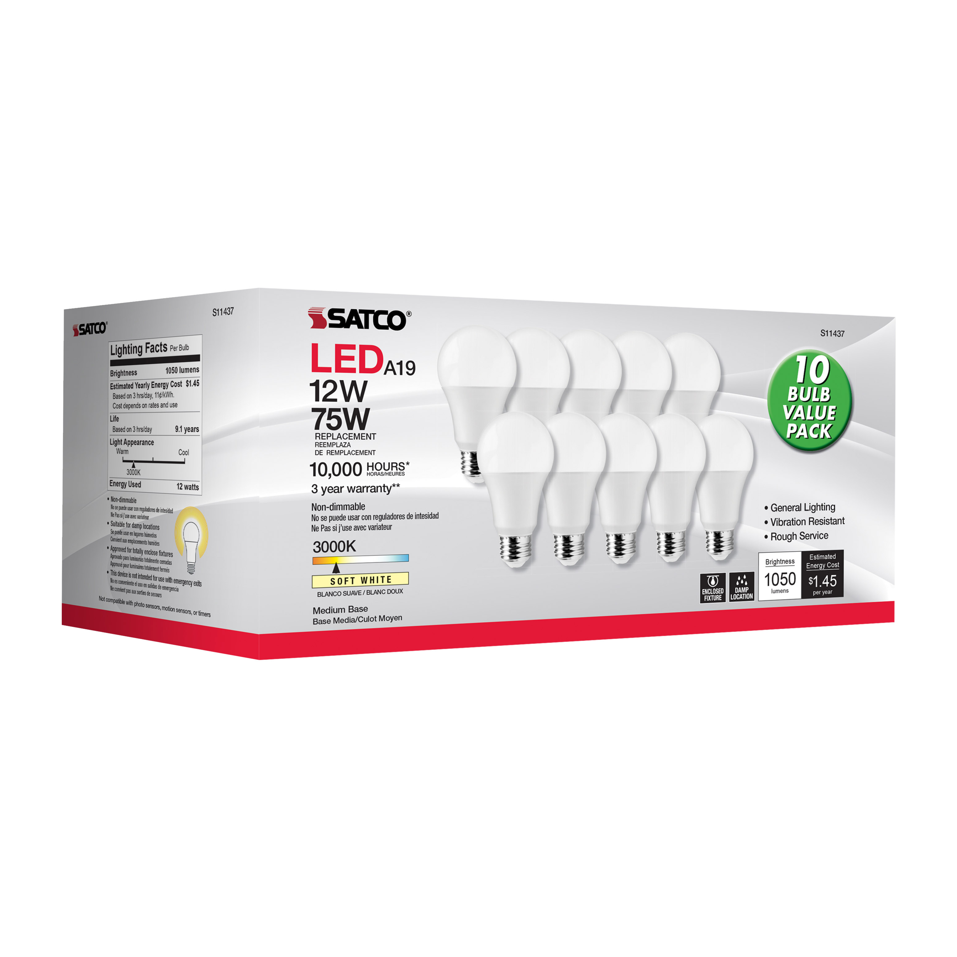 12A19/LED/E26/830/120V/10PK - S11437