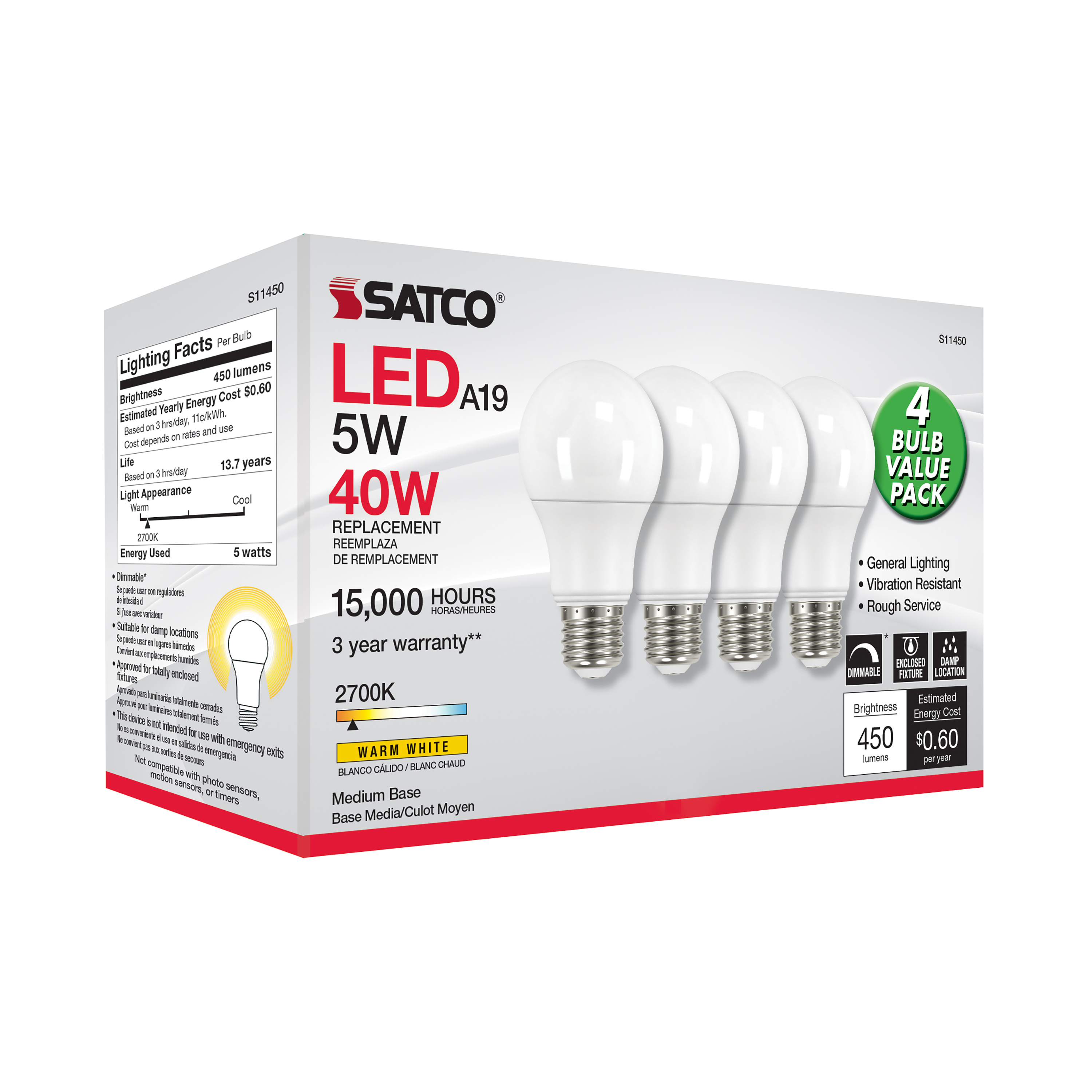 5A19/LED/827/120V/D/4PK - S11450