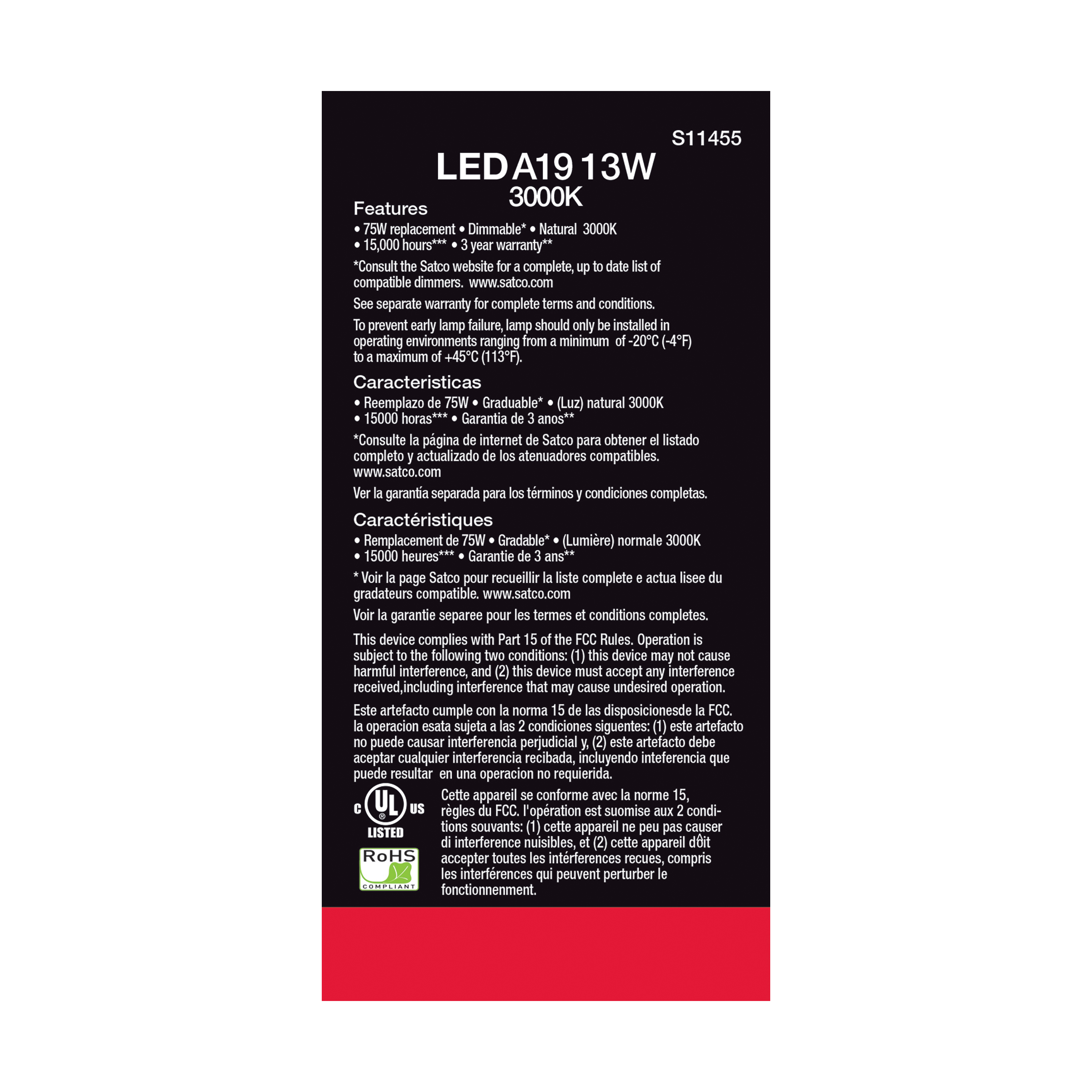 13A19/LED/830/120V/D/4PK - S11455