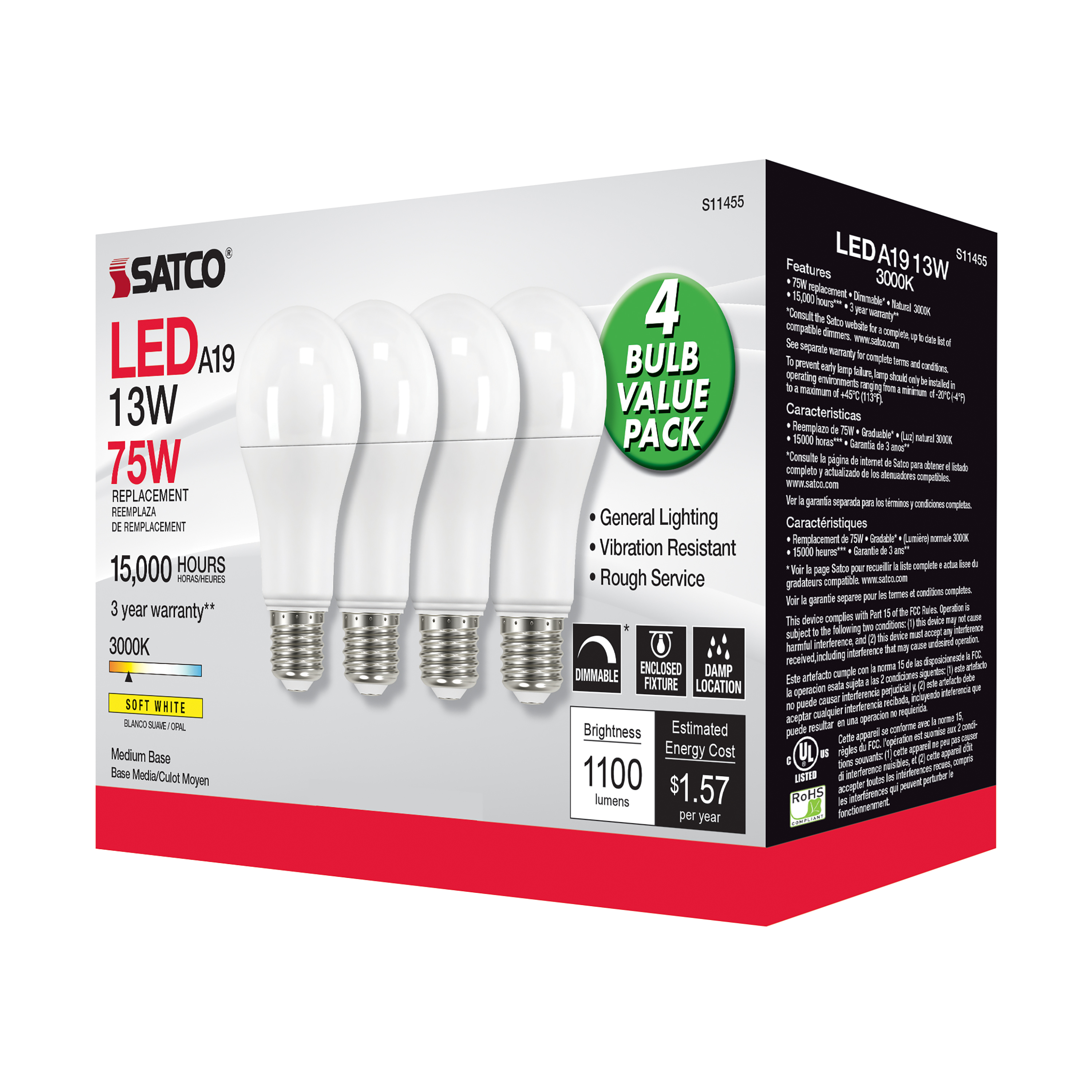 13A19/LED/830/120V/D/4PK - S11455