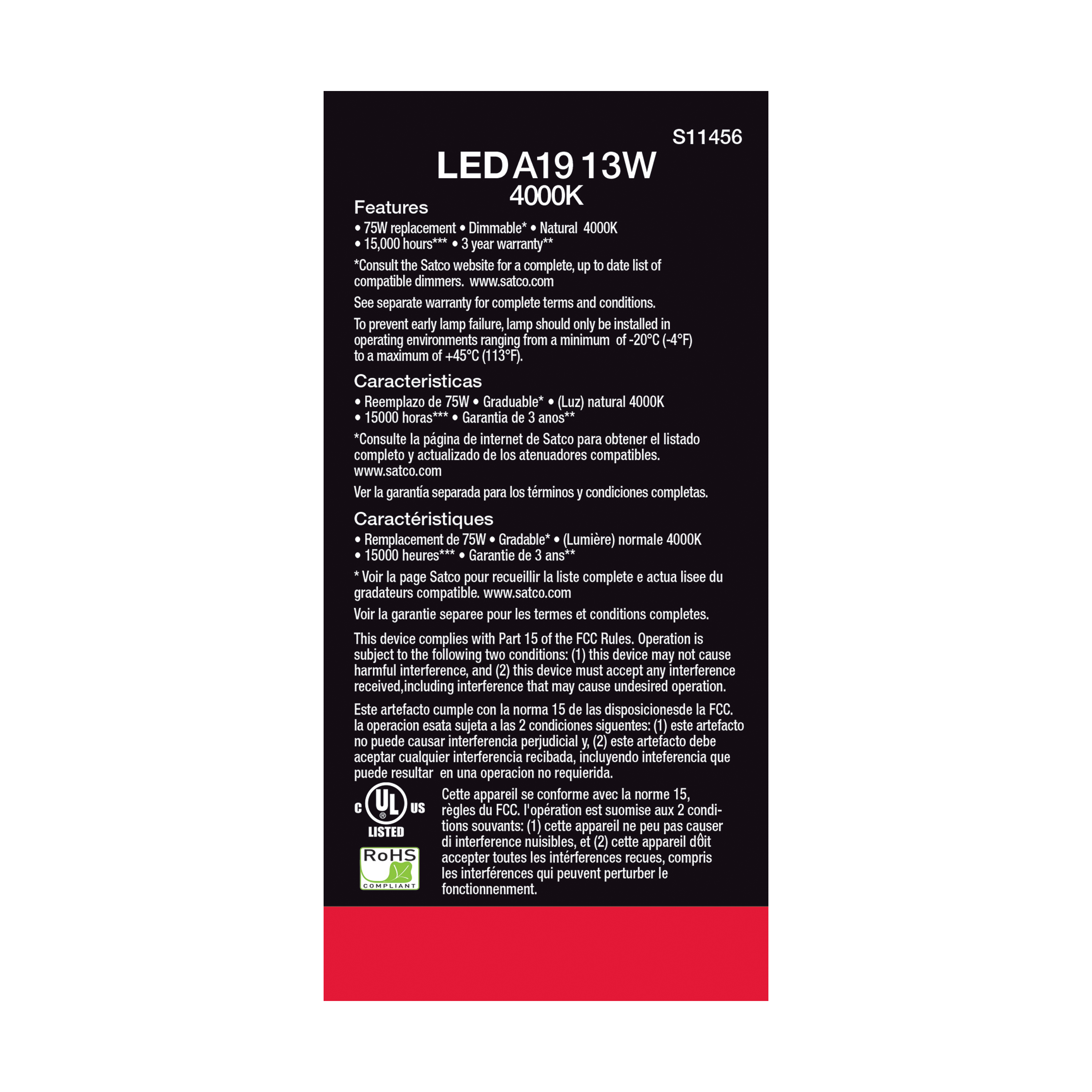 13A19/LED/840/120V/D/4PK - S11456