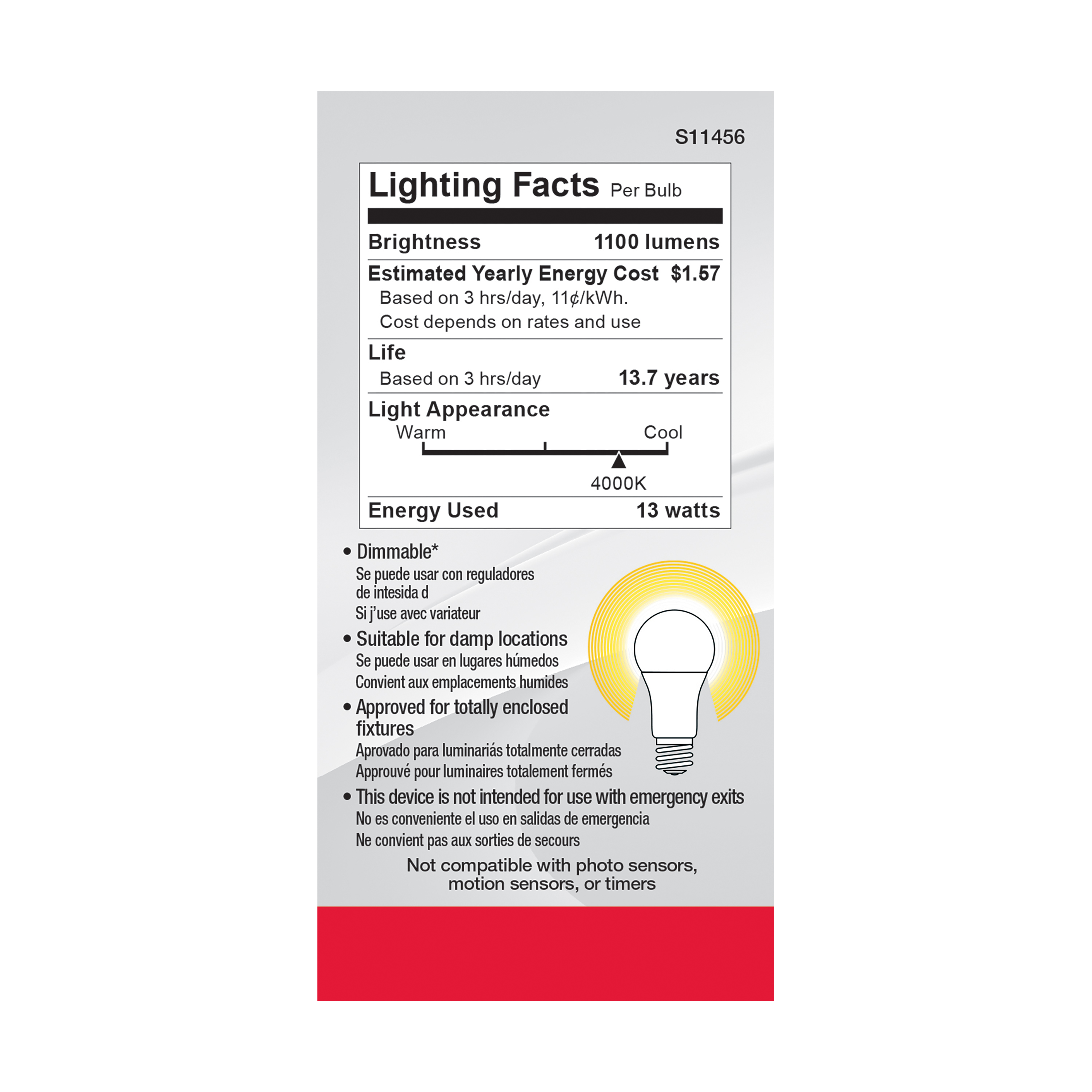 13A19/LED/840/120V/D/4PK - S11456