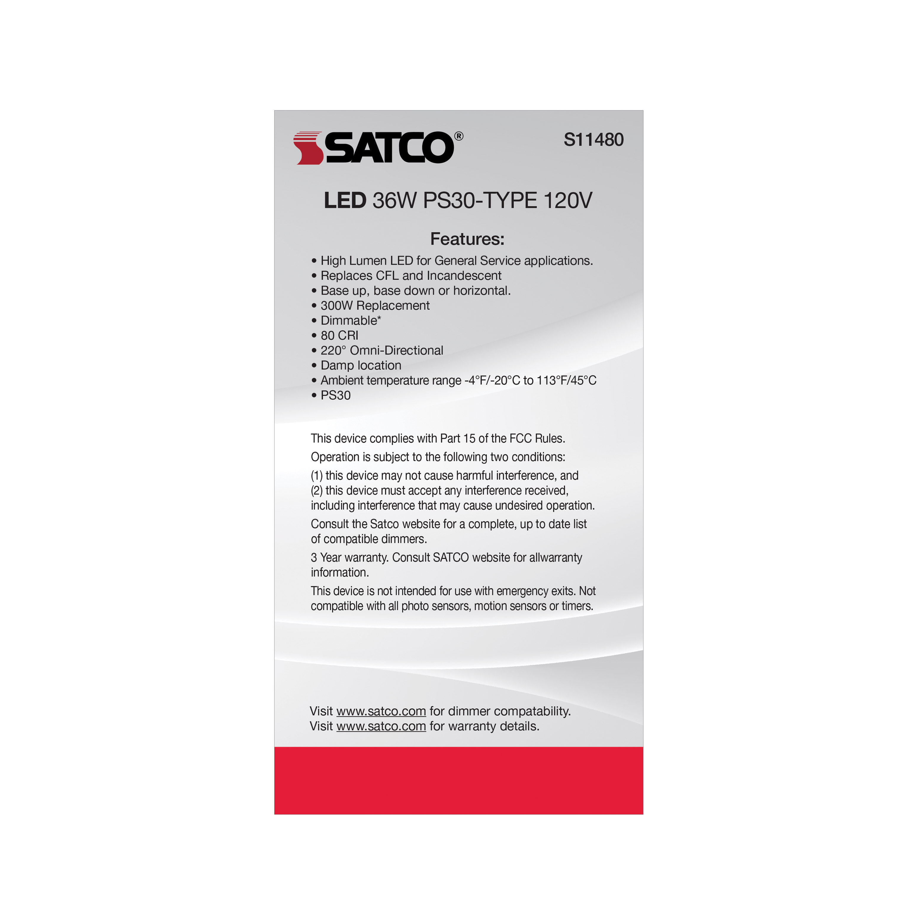 36PS30/LED/827/120V/DIM/E26 - S11480