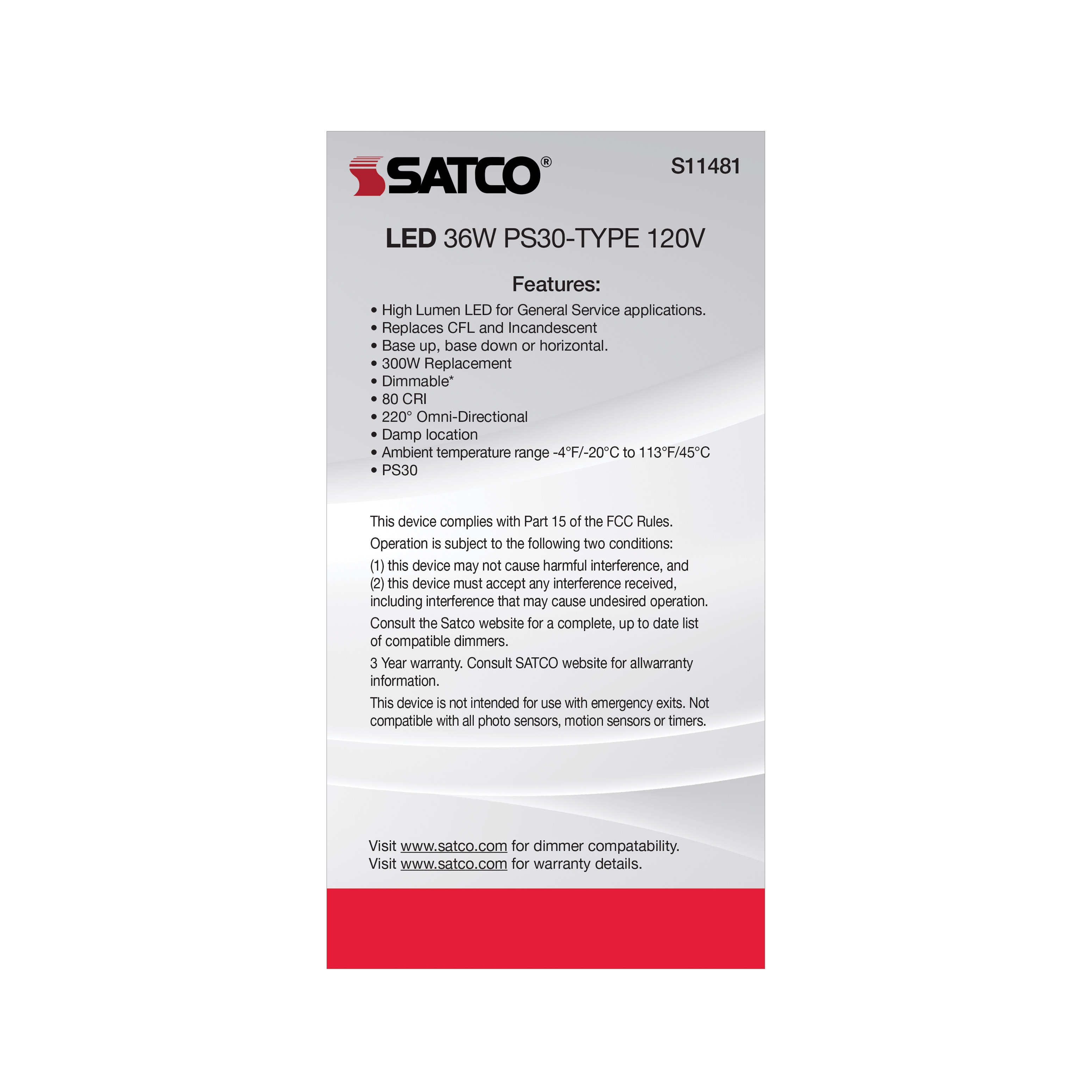 36PS30/LED/840/120V/DIM/E26 - S11481