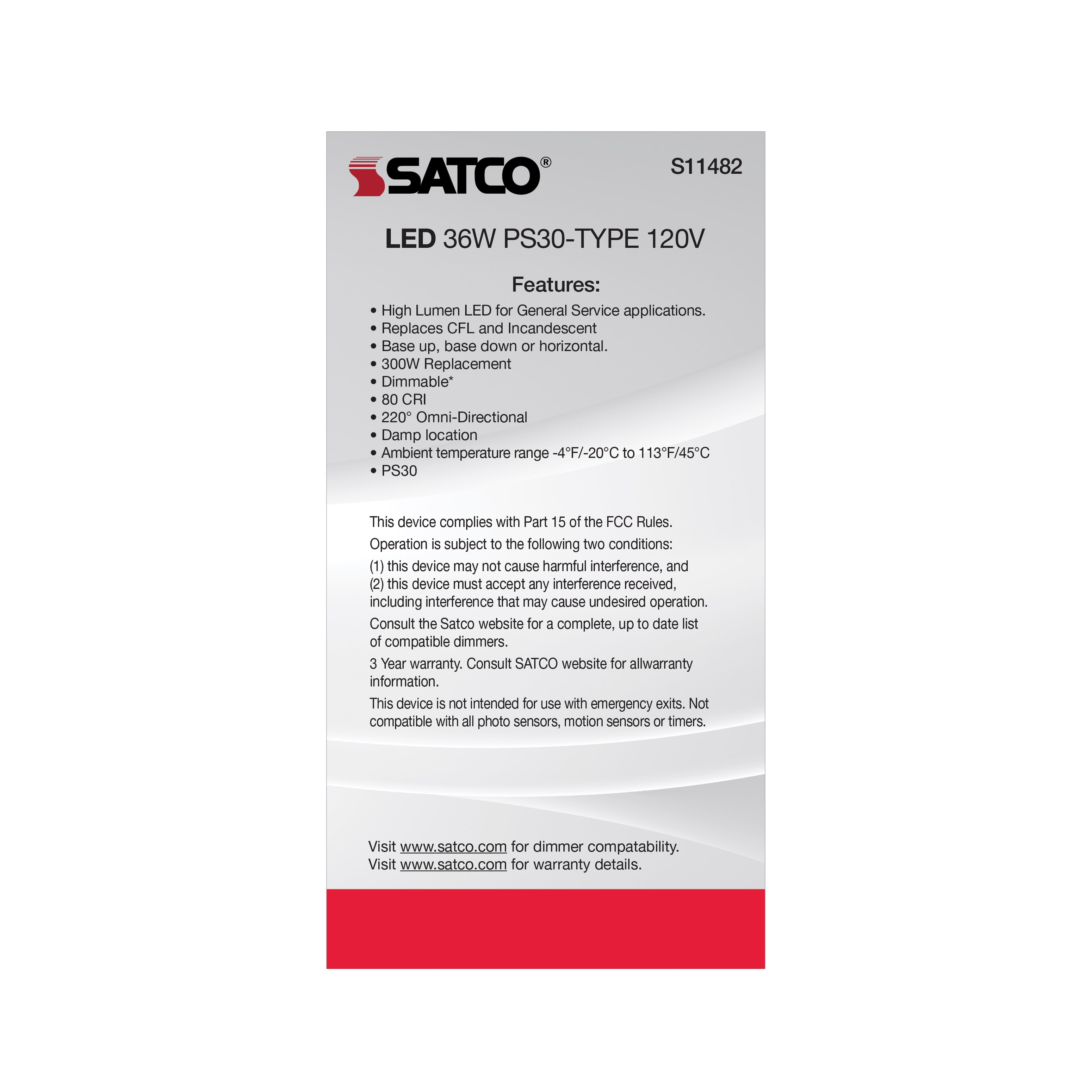 36PS30/LED/850/120V/DIM/E26 - S11482