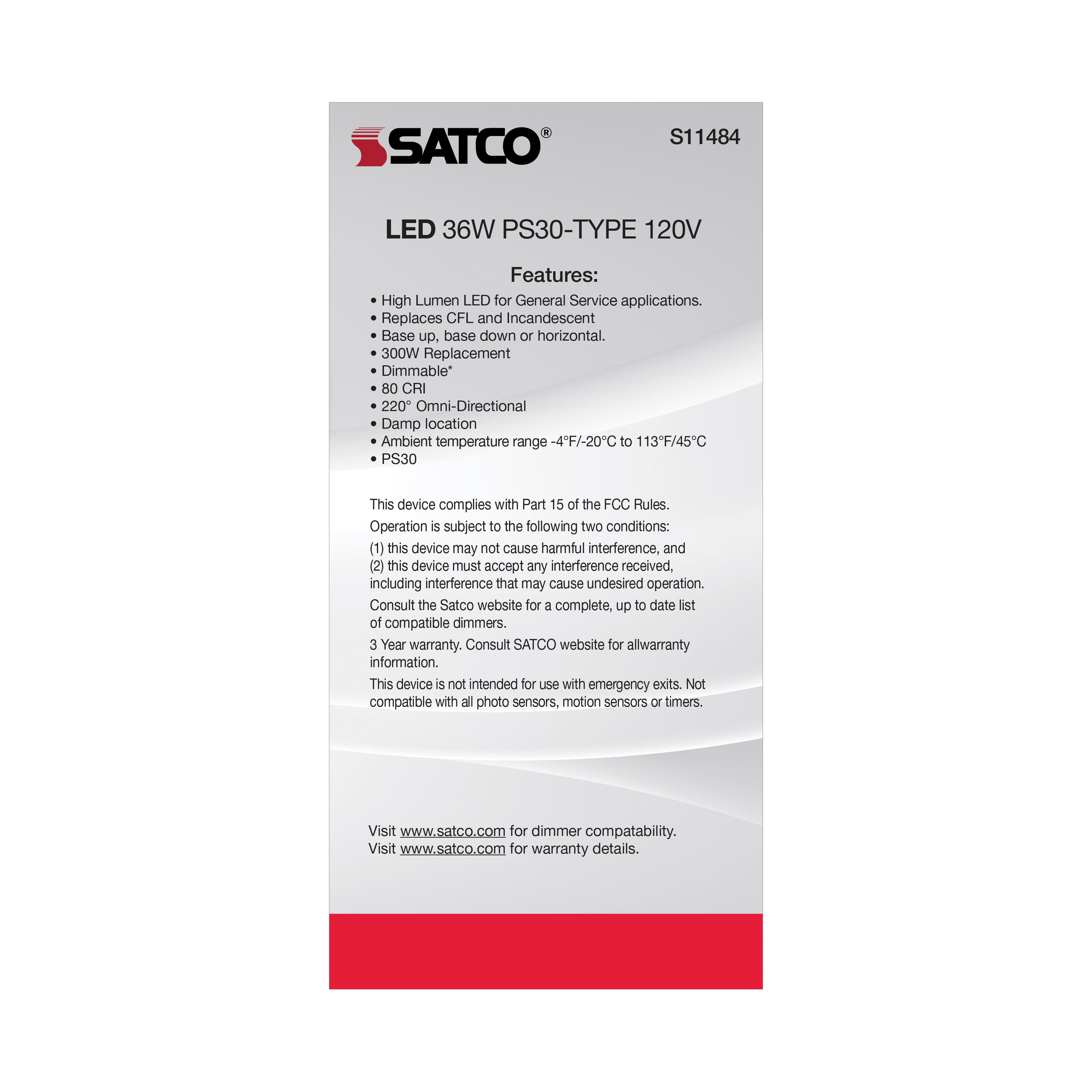 36PS30/LED/840/120V/DIM/E39 - S11484