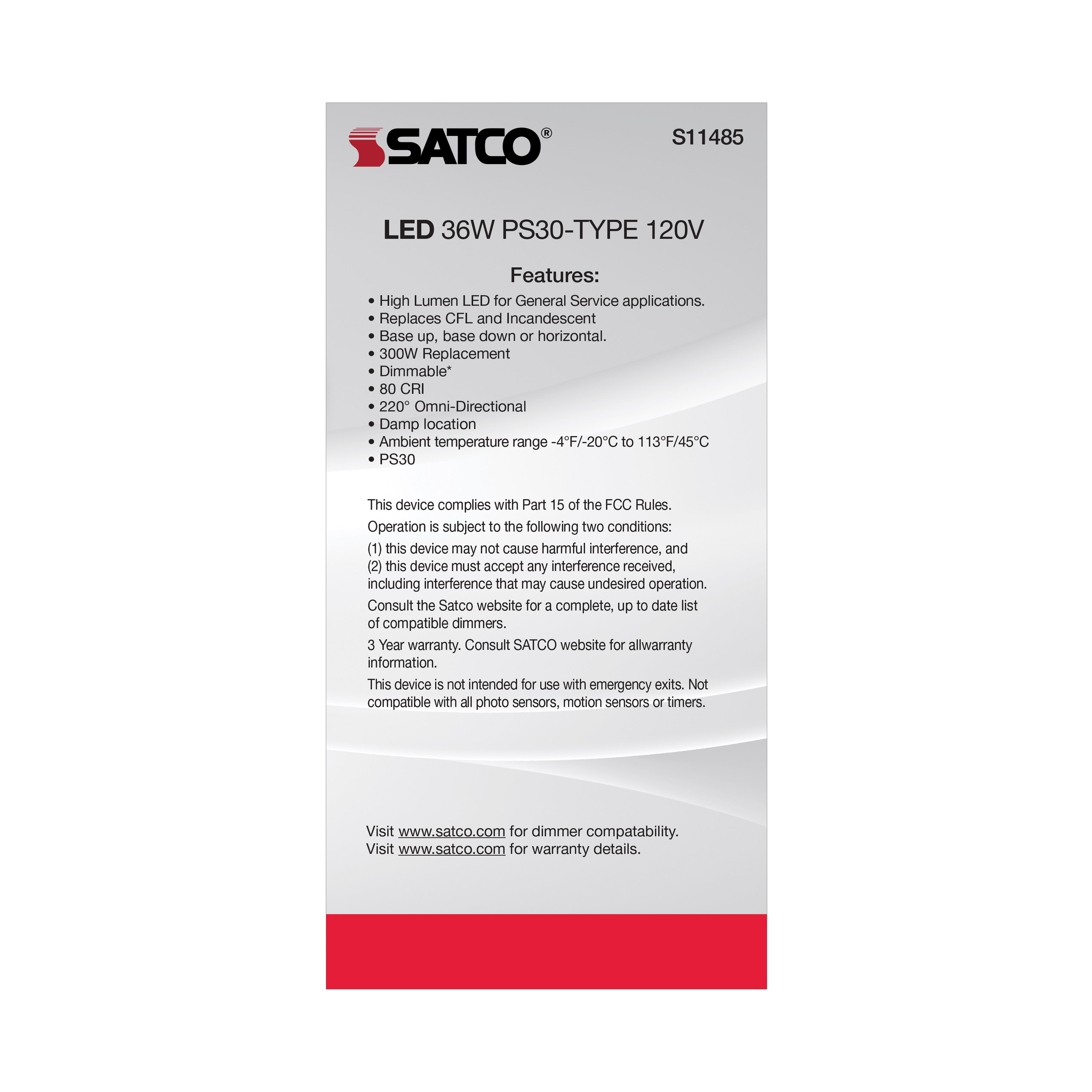 36PS30/LED/850/120V/DIM/E39 - S11485