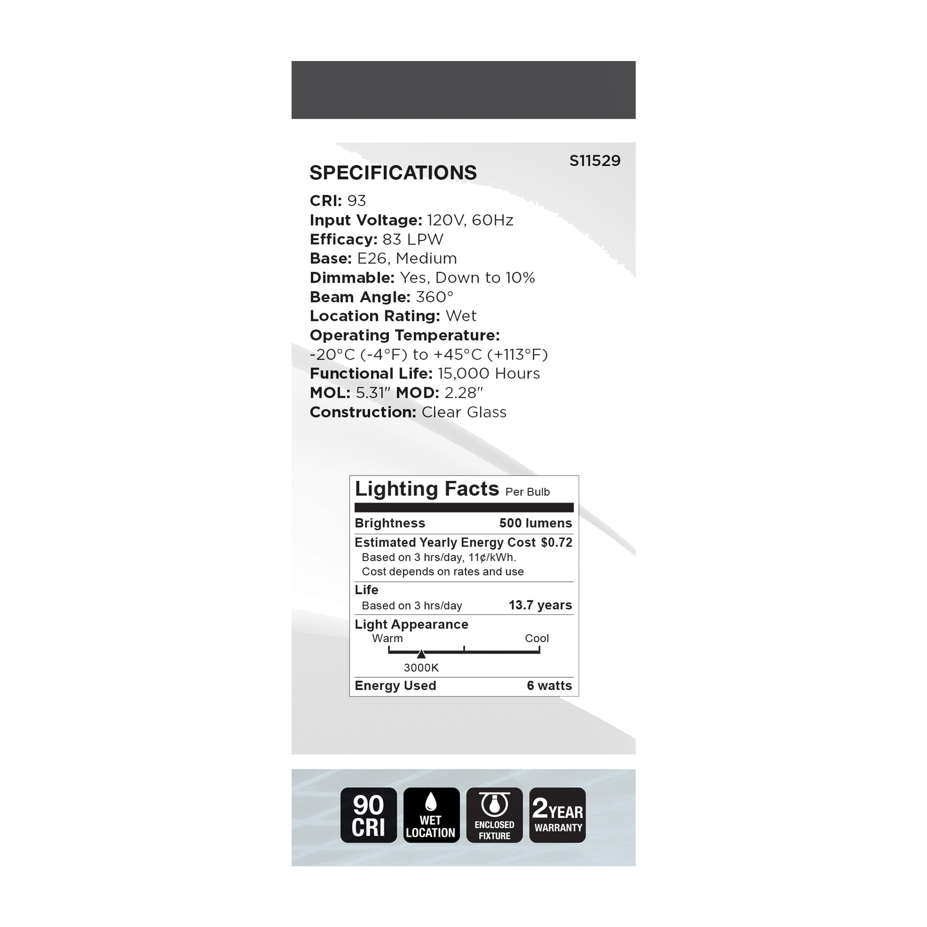6ST19/CL/LED-GF/COIL/930/E26 - S11529