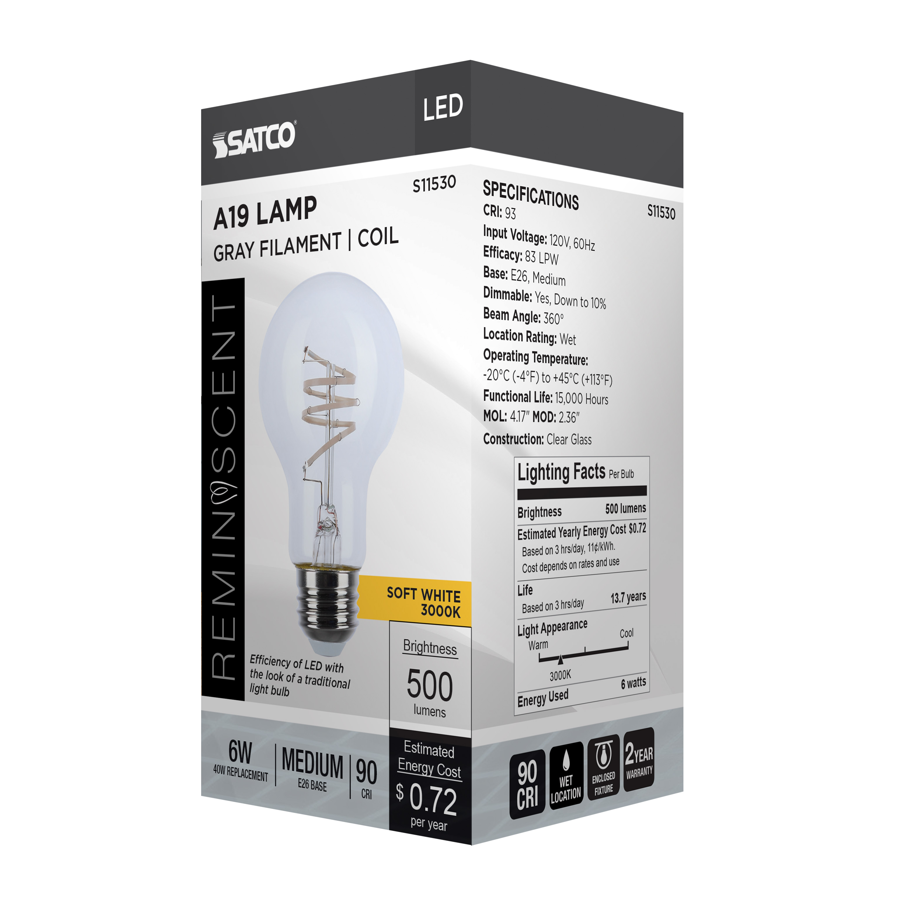 6A19/CL/LED-GF/COIL/930/E26 - S11530