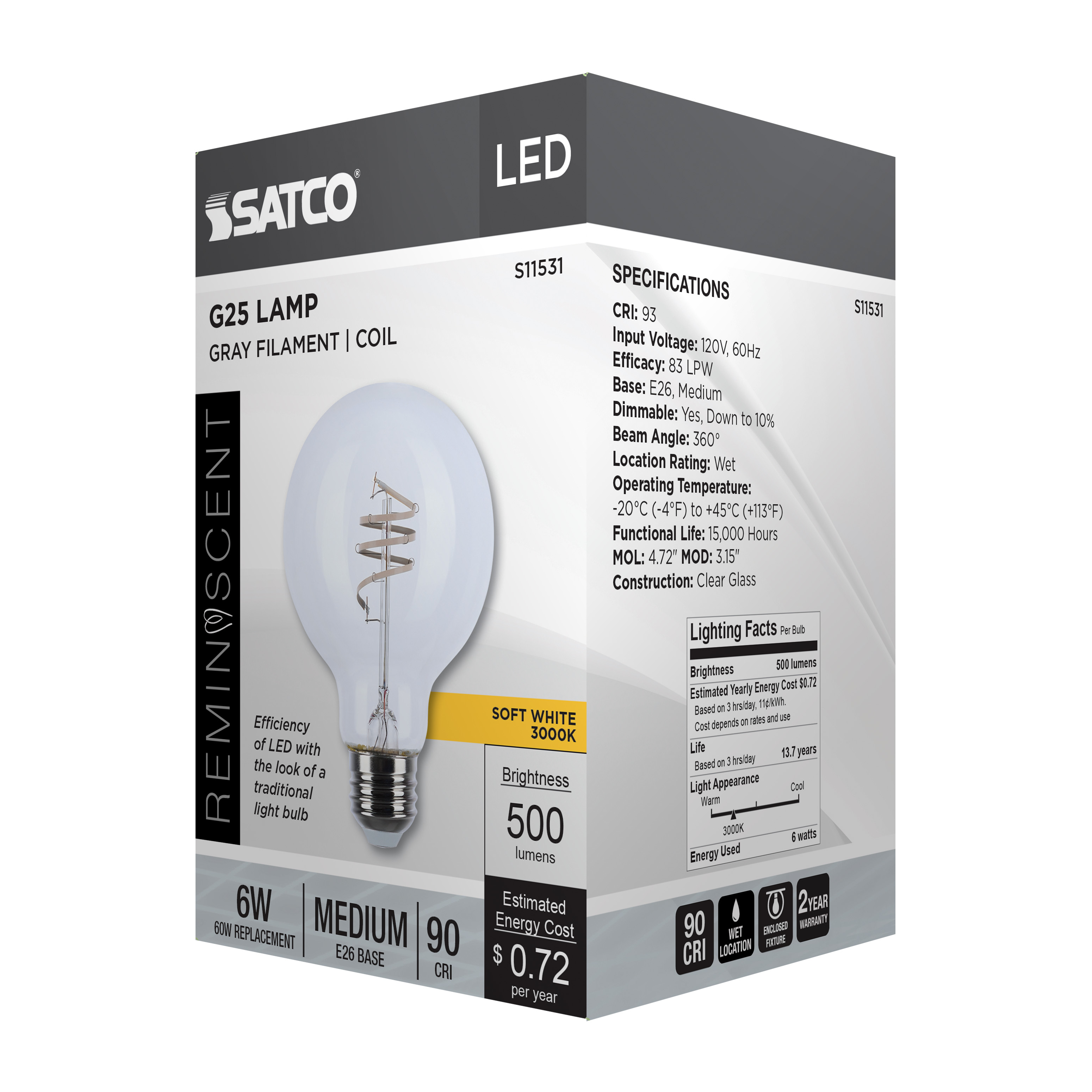 6G25/CL/LED-GF/COIL/930/E26 - S11531