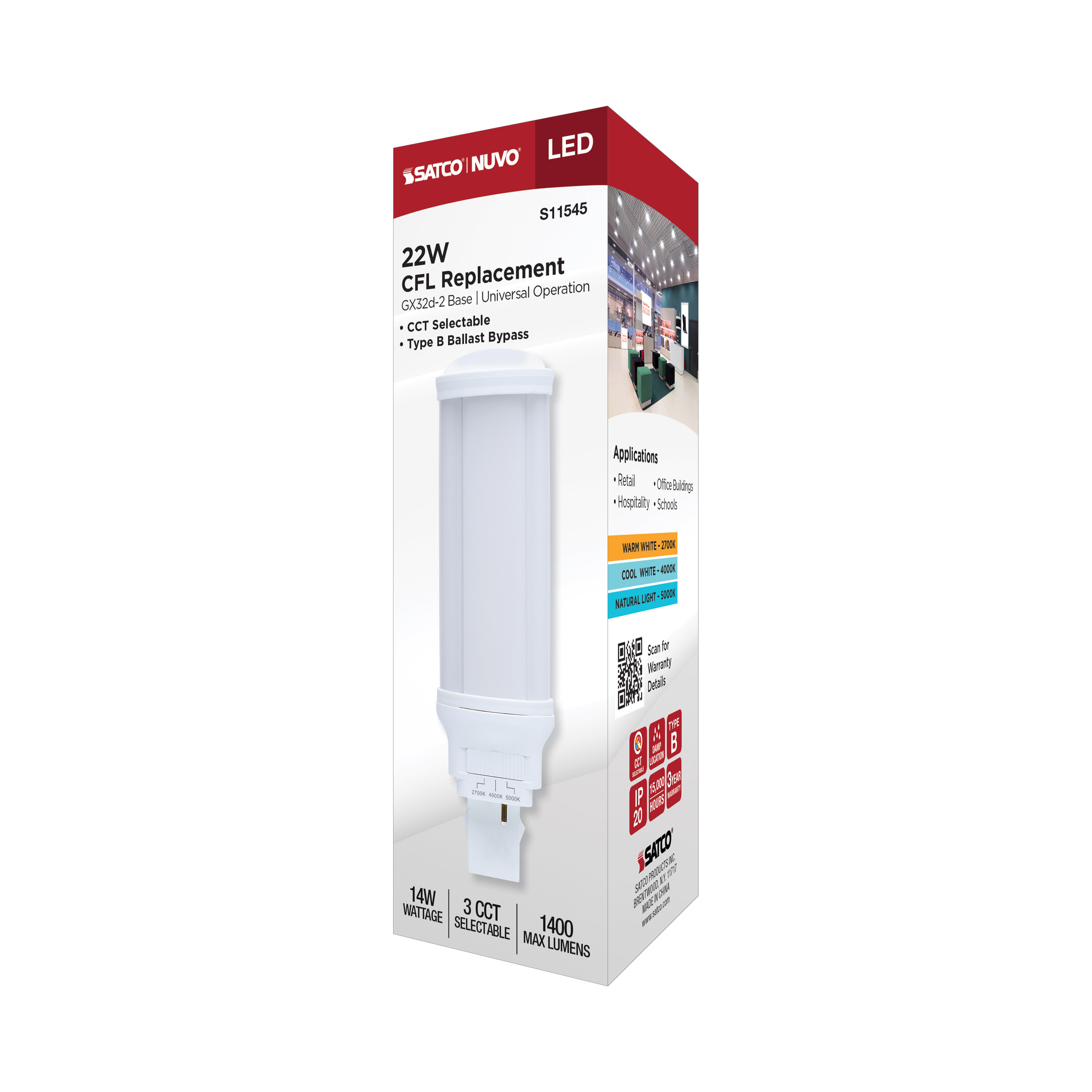 14W/LED/CFL/3CCT/BP/GX32D-2 - S11545