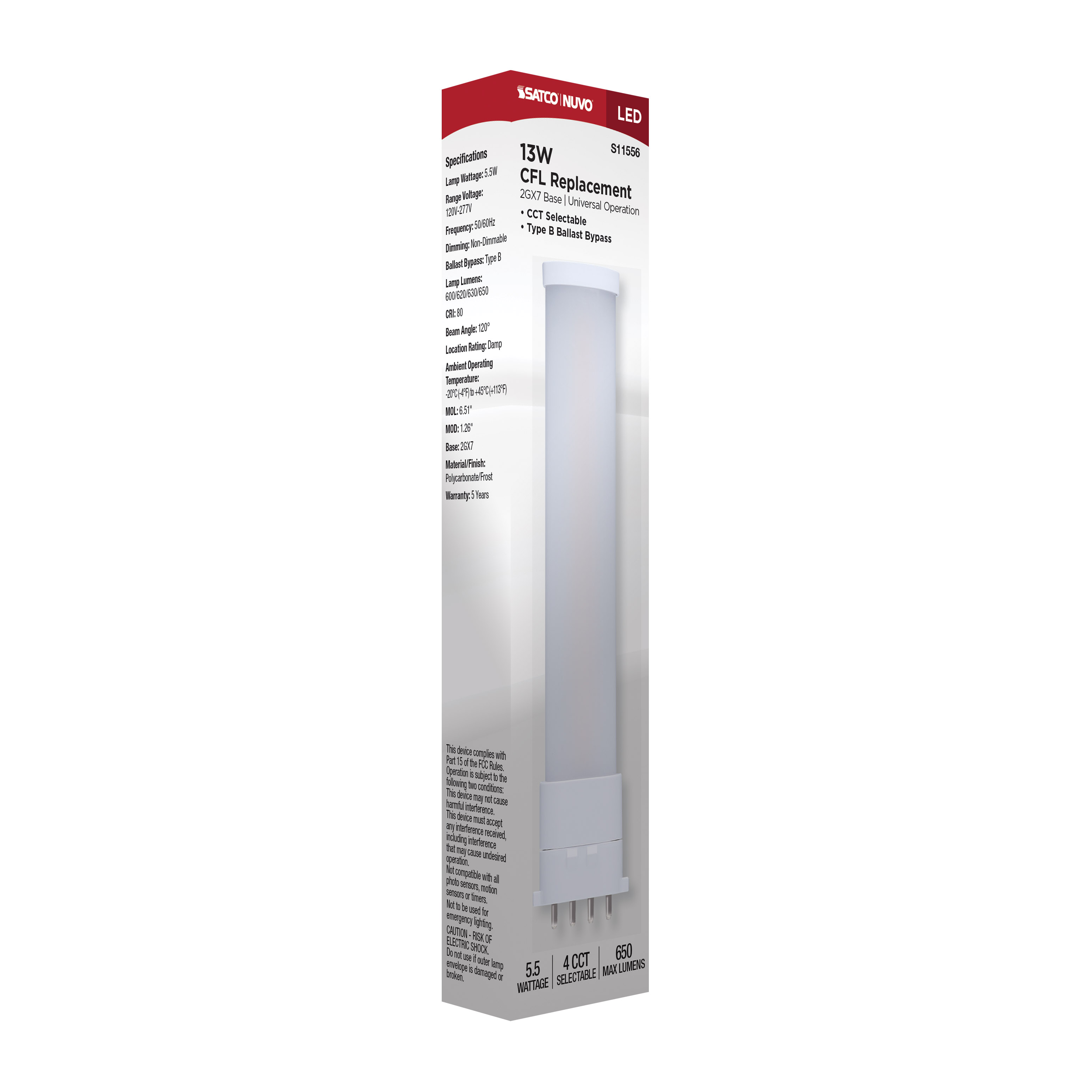 5.5W/LED/CFL/CCT/2GX7/BP - S11556