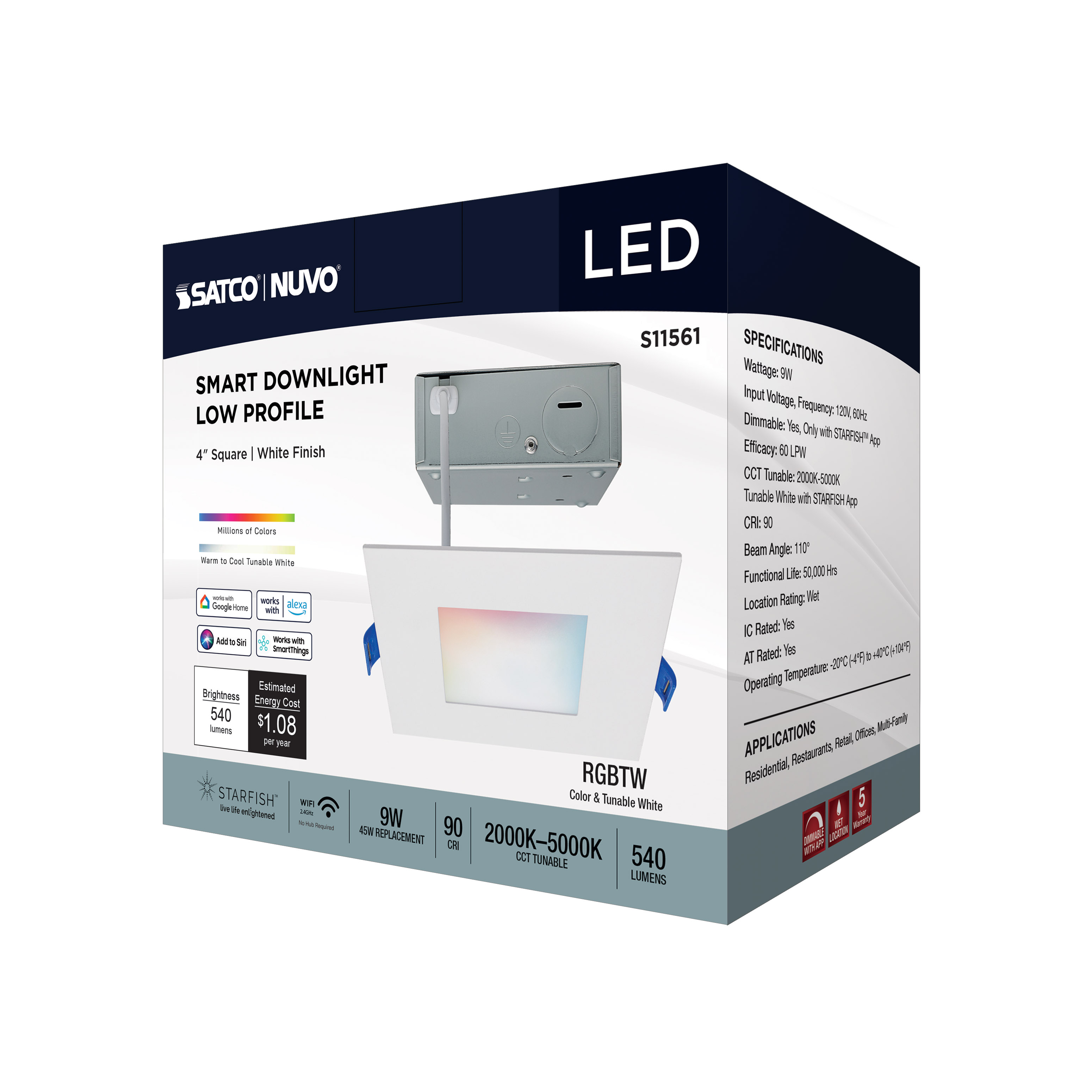 S11561 9WLED/DW/4/RGBTW/SQ/WH