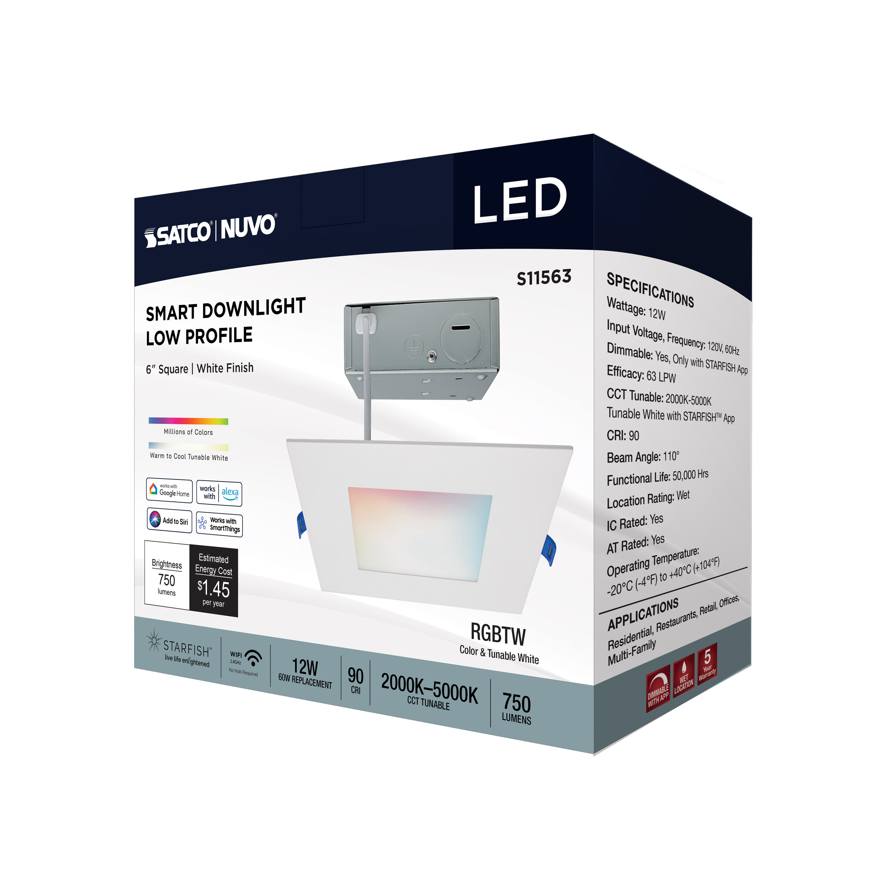 12WLED/DW/6/RGBTW/SQ/WH - S11563