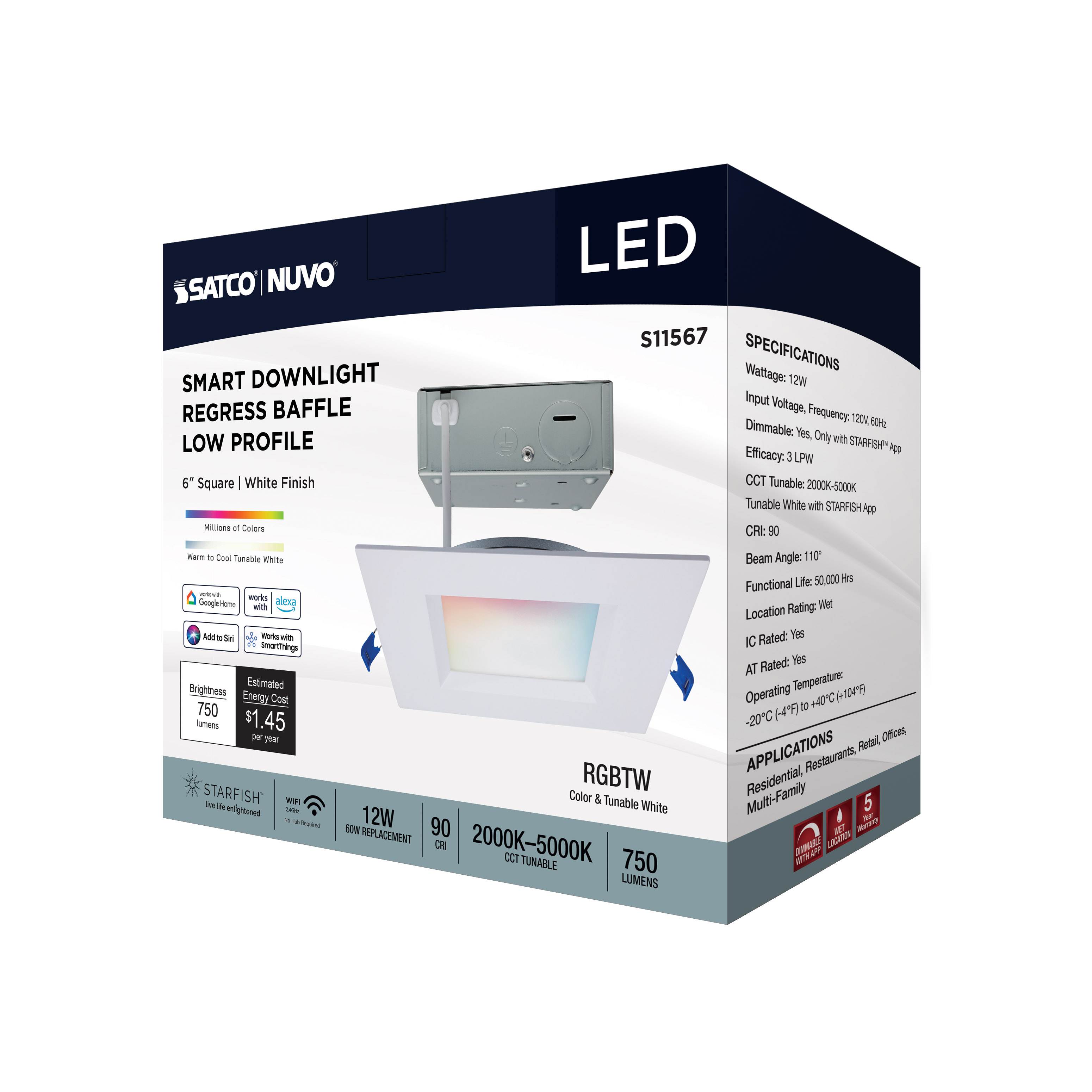 12WLED/DW/6/RGBTW/SQ/RD/WH - S11567