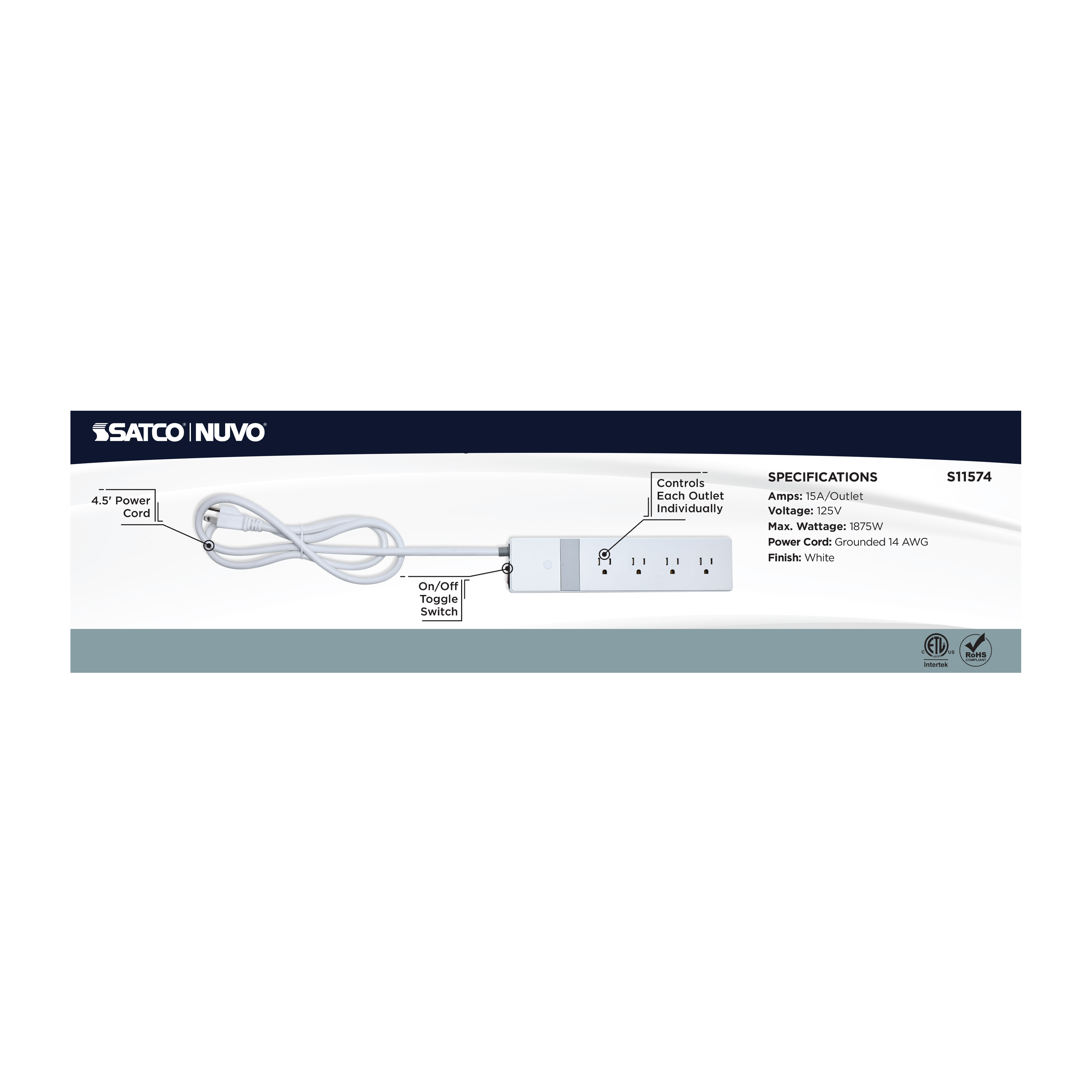 4 OUTLET POWER STRIP/SF - S11574