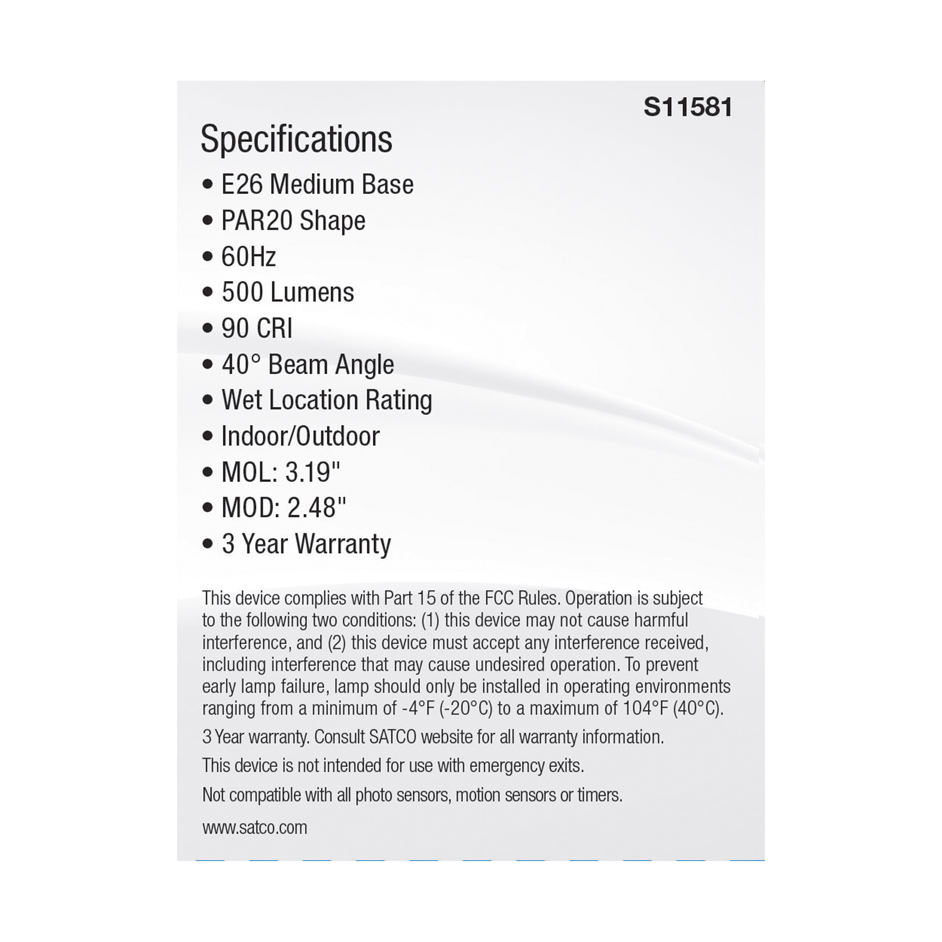 5.5PAR20/LED/5CCT/FL/120V - S11581