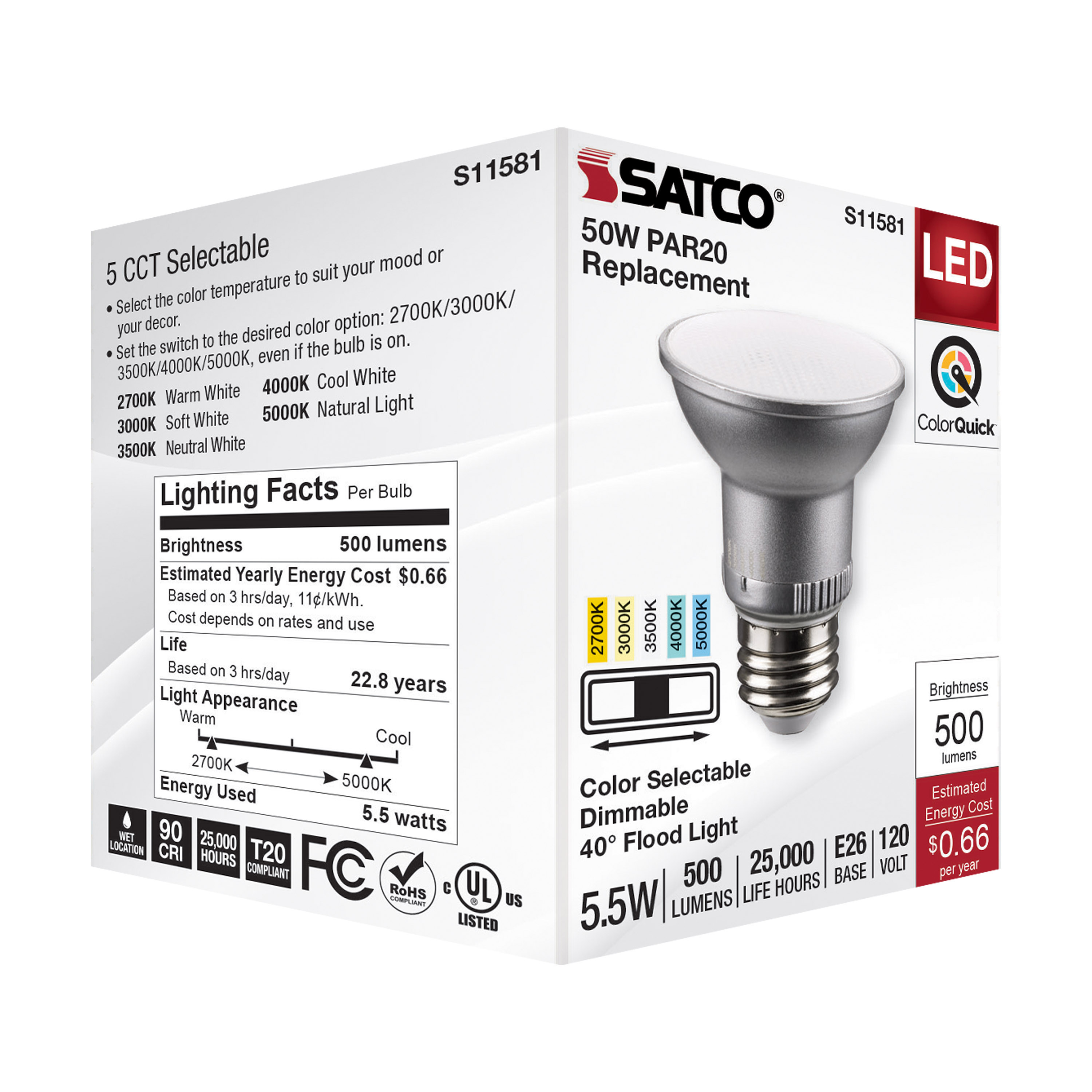 5.5PAR20/LED/5CCT/FL/120V - S11581