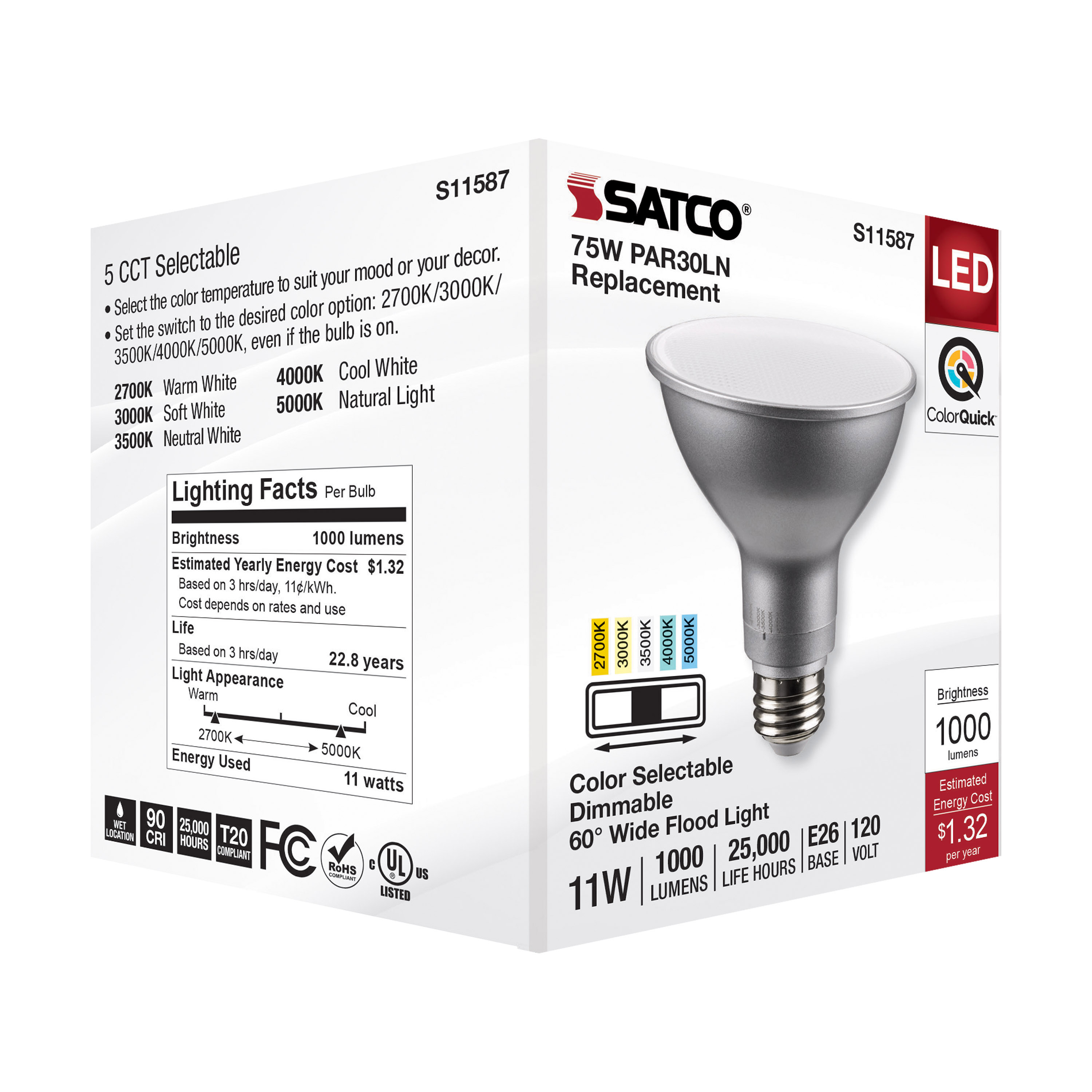 11PAR30LN/LED/5CCT/WFL/120V - S11587