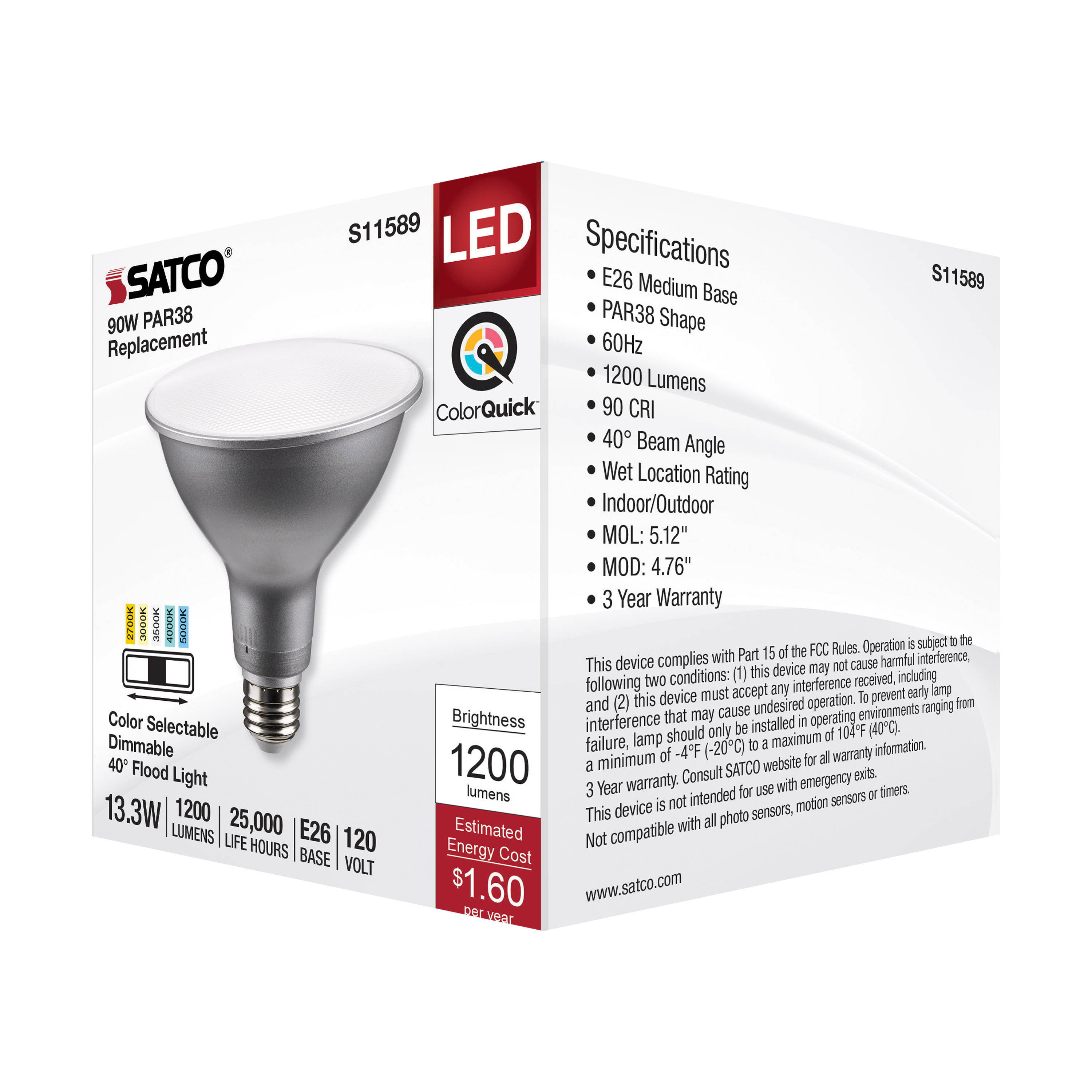 13.3PAR38/LED/5CCT/FL/120V - S11589