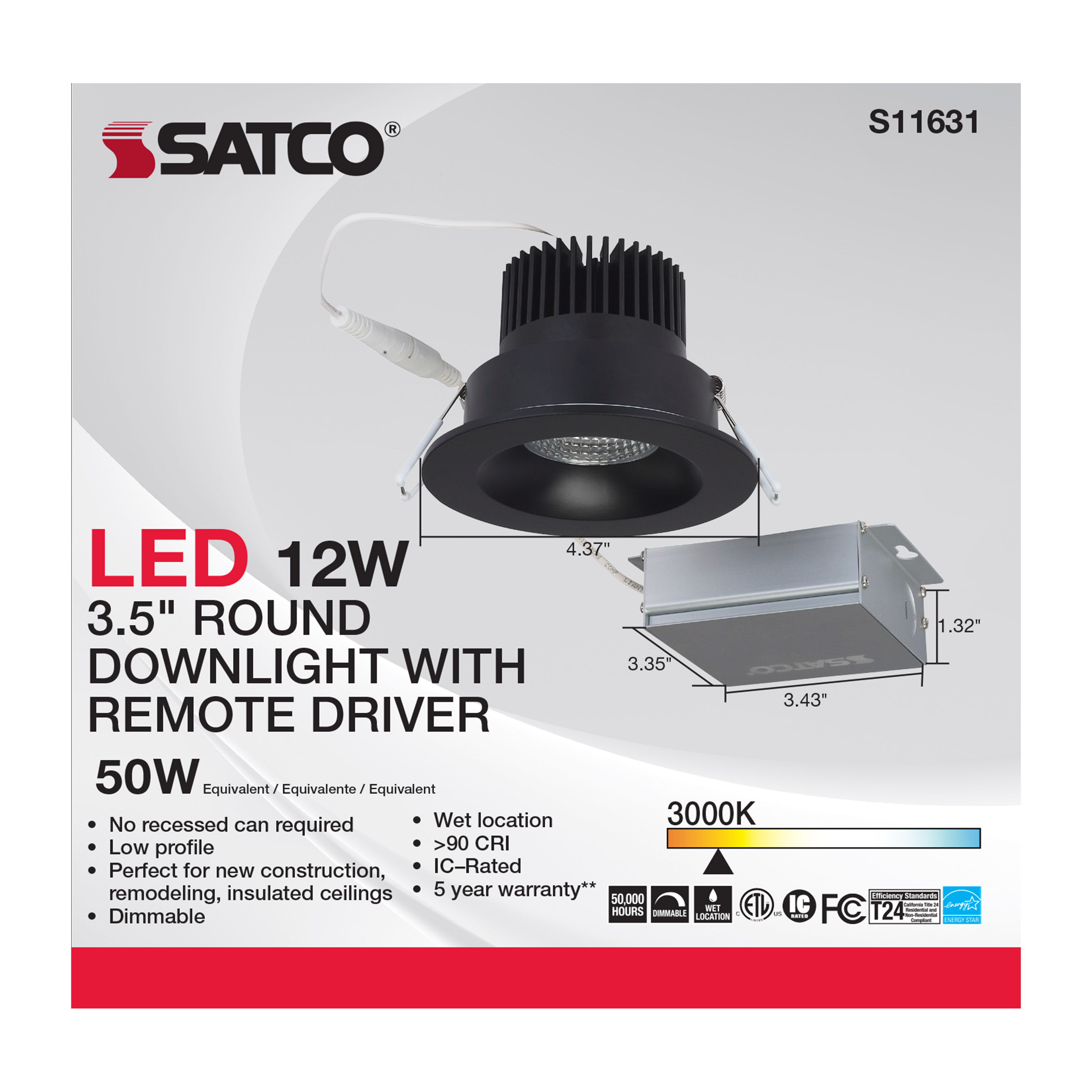 12WLED/DW/DNL3/930/RND/RD/BK - S11631