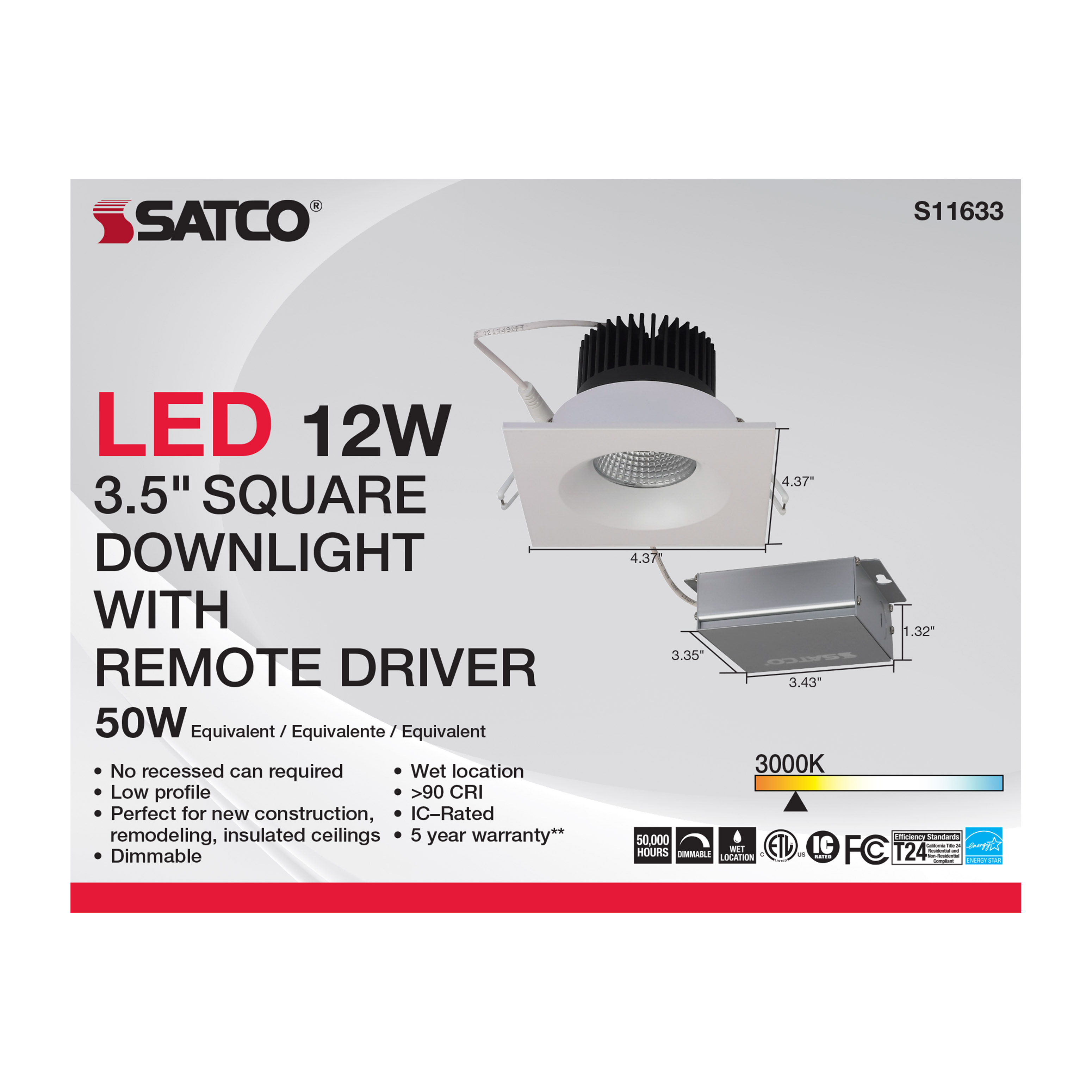 12WLED/DW/DNL3/930/SQ/RD/WH - S11633