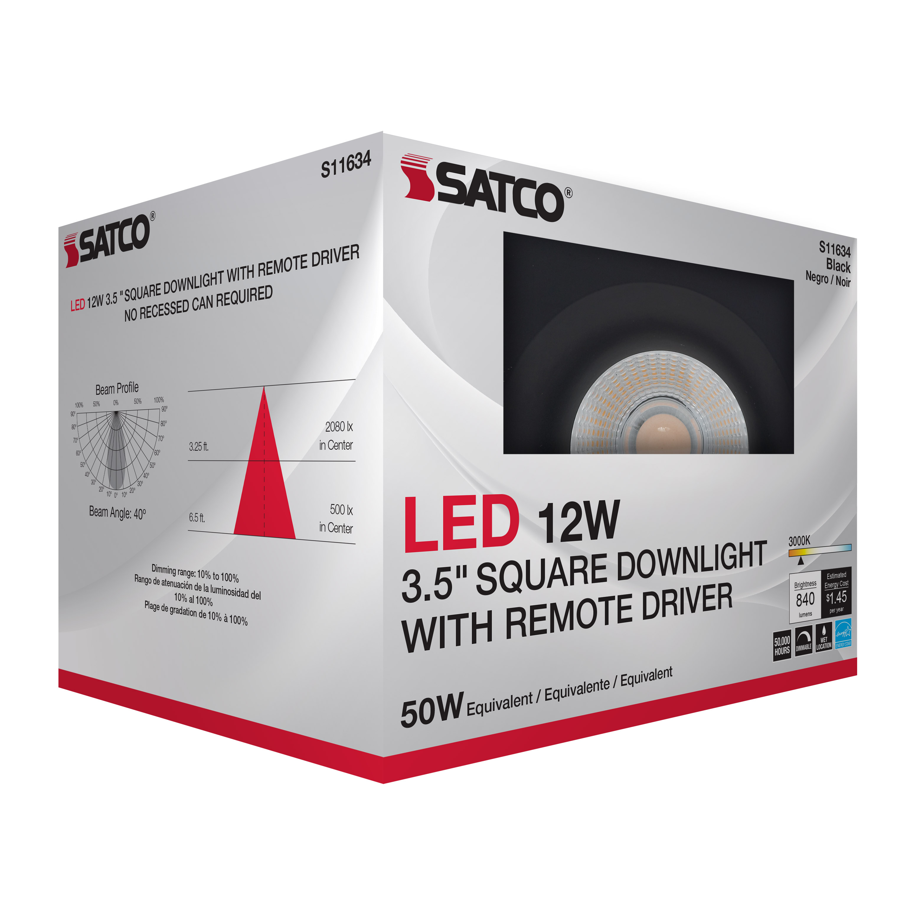 12WLED/DW/DNL3/930/SQ/RD/BK - S11634