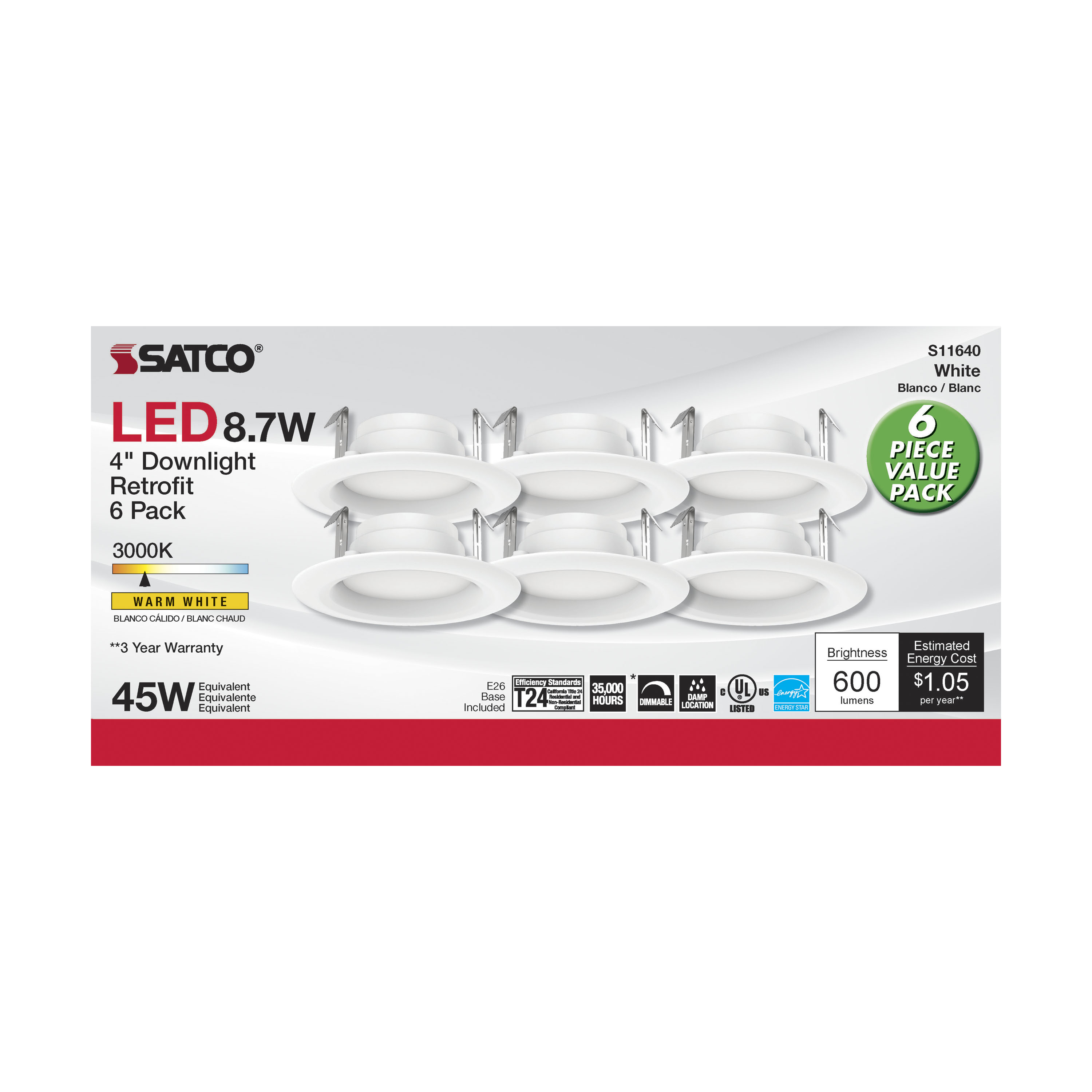 8.7WLED/RDL/4/930/120V/6PK - S11640