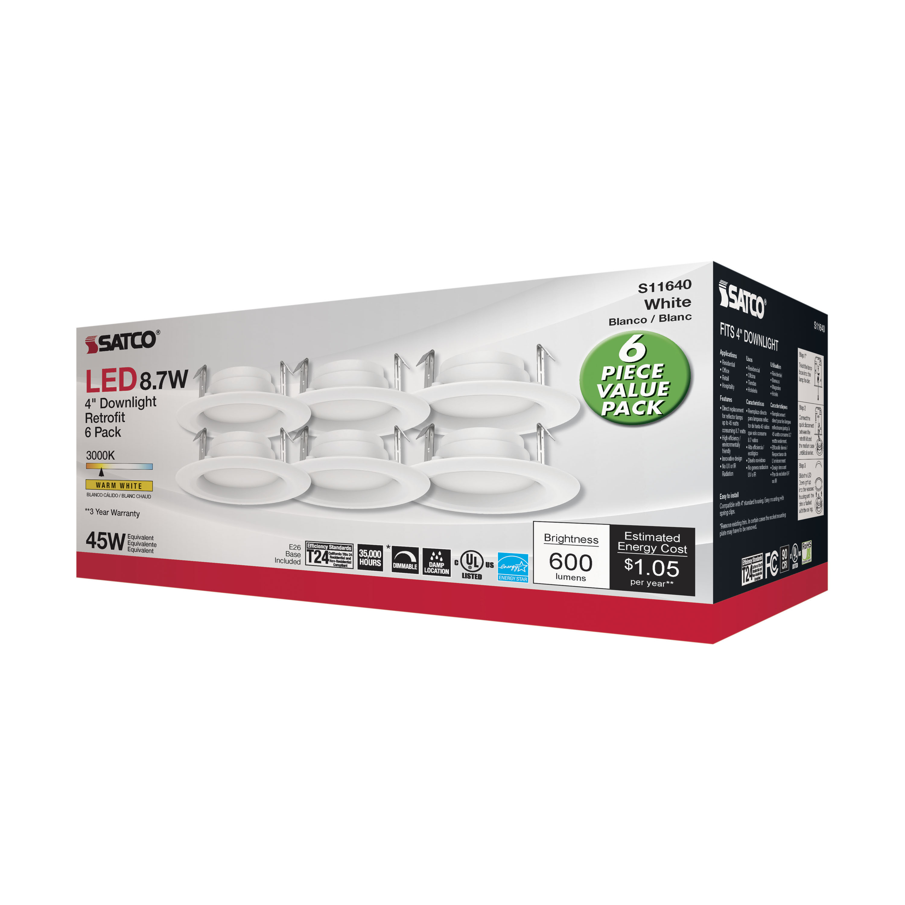 8.7WLED/RDL/4/930/120V/6PK - S11640