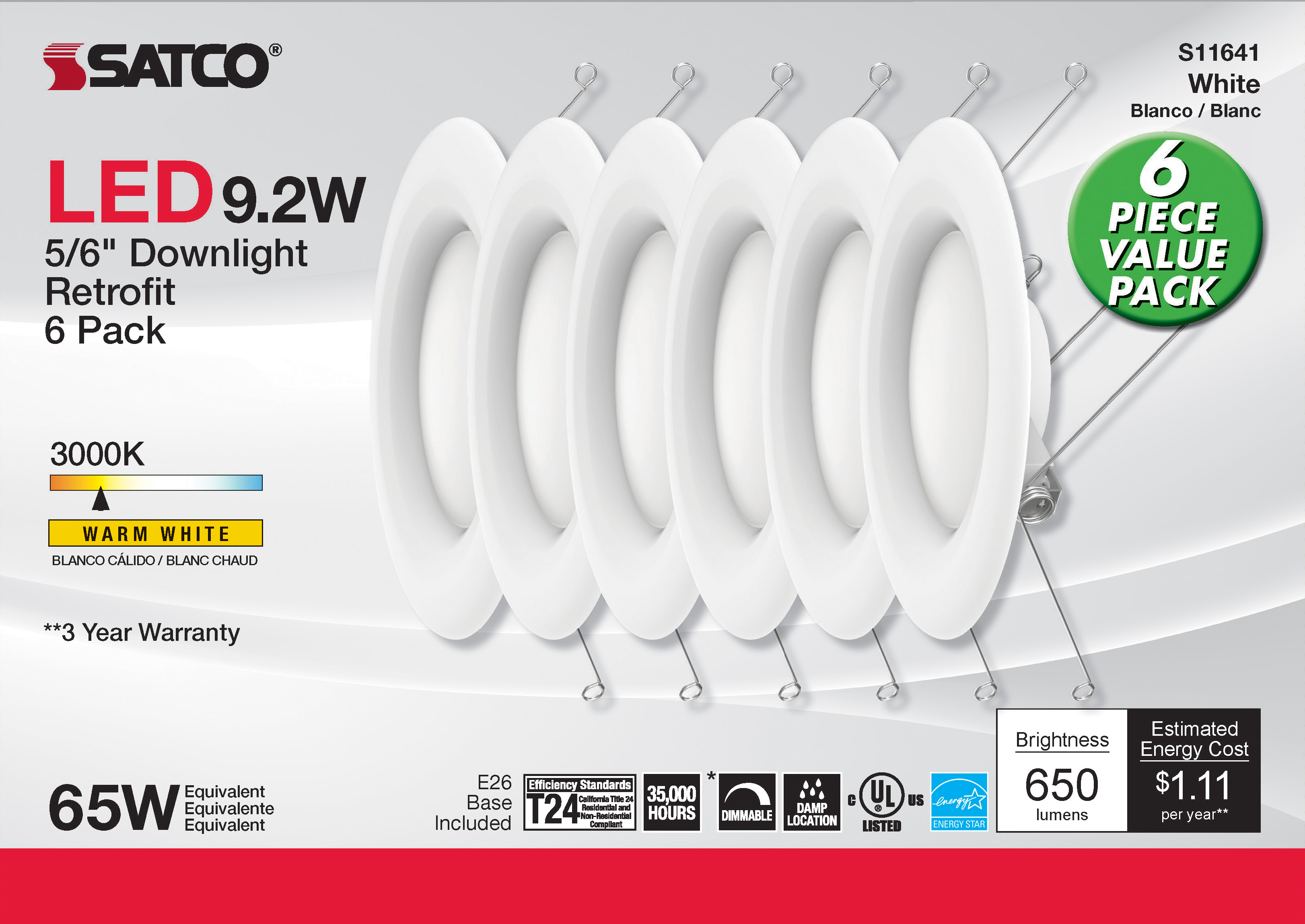 S11641 9.2WLED/RDL/5-6/930/120V/6PK