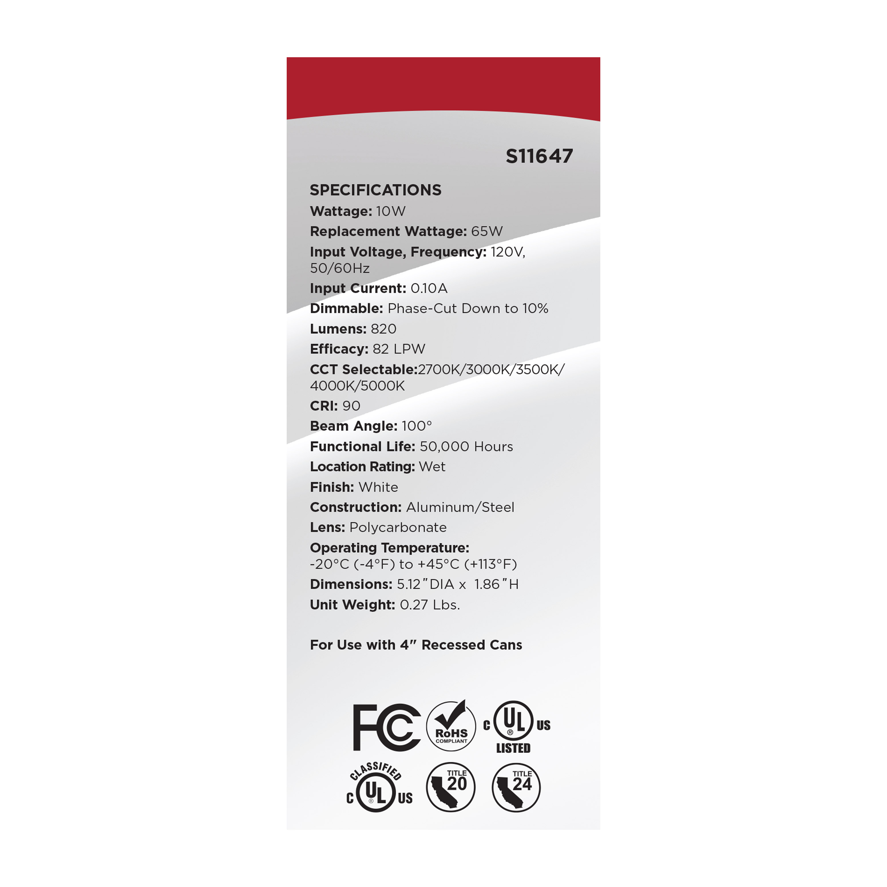 10WLED/DLR/4/CCT-SEL/RD/WH - S11647